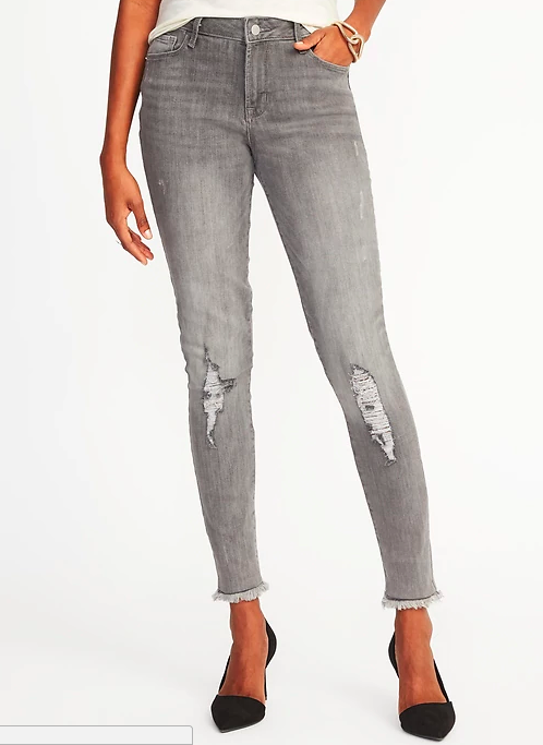 Gray skinny mid-rise jeans