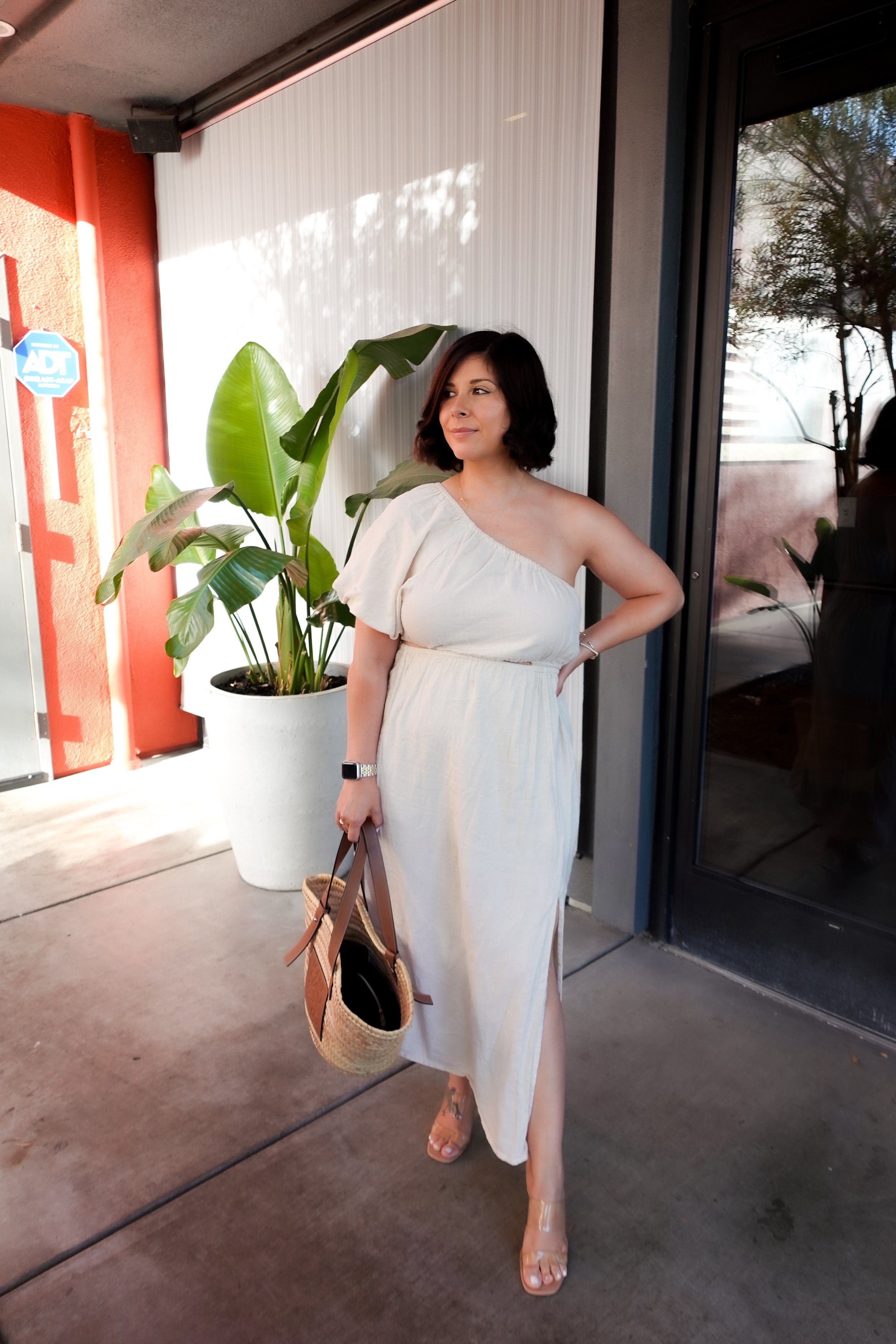 Summer outfit date night dress  with a gorgeous see thru heels