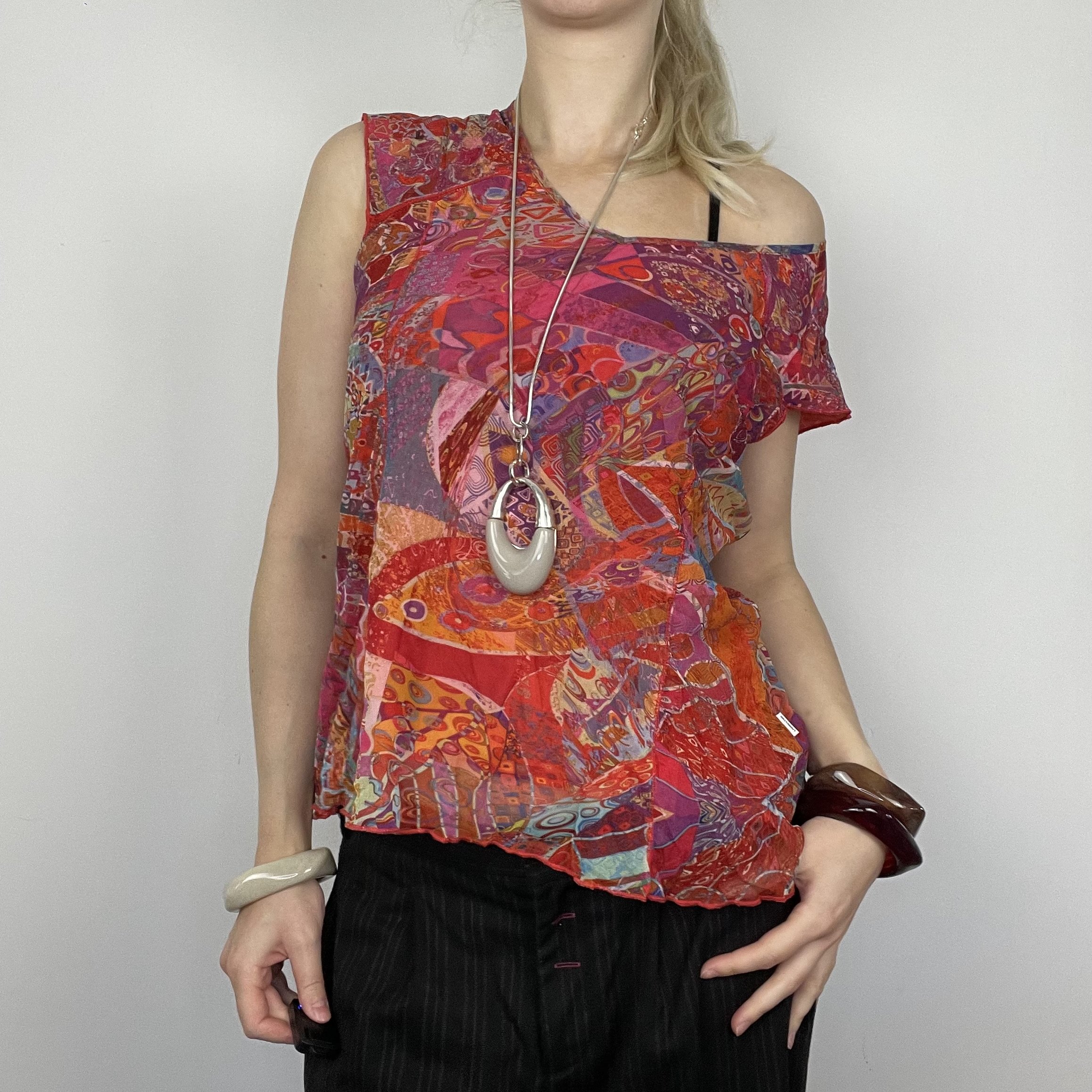 XL orange pink abstract graphic print pattern 90s short sleeve T-shirt