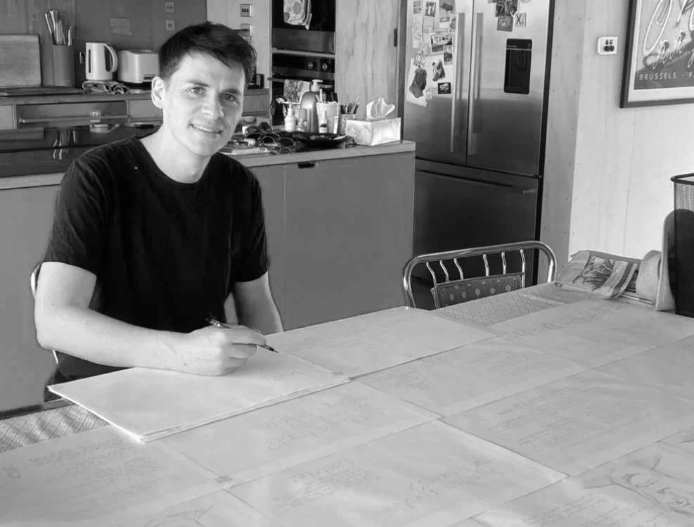 me drawing one of many trust comics