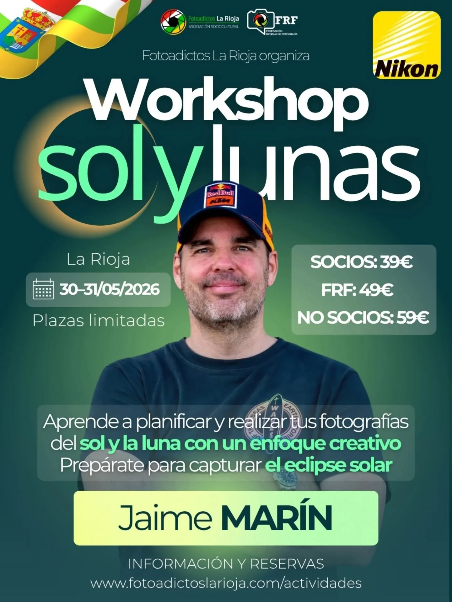 🌙🌅 WORKSHOP DE FOTOGRAF&Iacute;A SOLAR, LUNAR Y ECLIPSE SOLAR

La Asociaci&oacute;n Sociocultural Fotoadictos La Rioja organiza este workshop especializado en planificaci&oacute;n y captura de fotograf&iacute;as de sol, luna y eclipse solar en ento