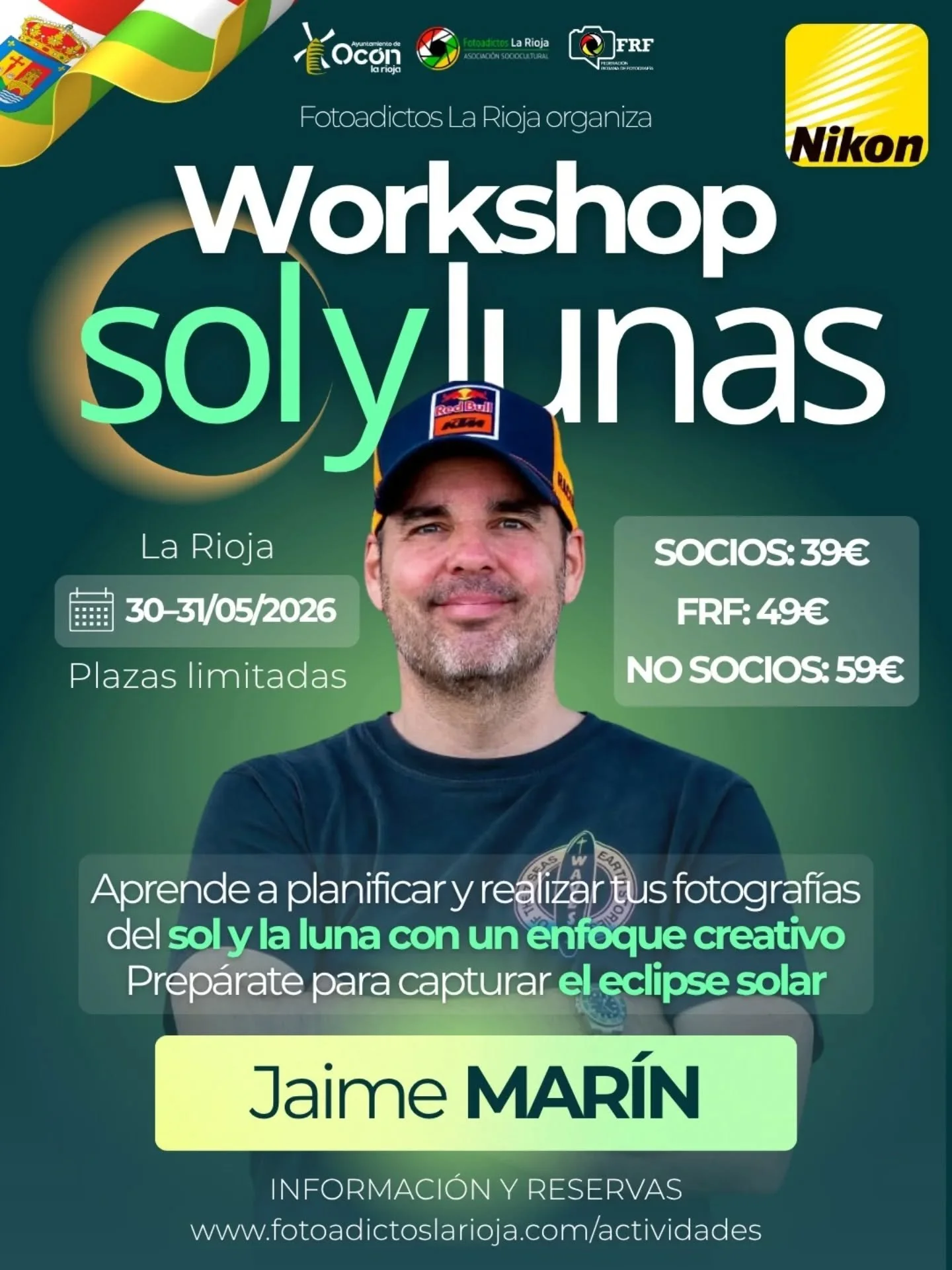 🌙🌅 WORKSHOP DE FOTOGRAF&Iacute;A SOLAR, LUNAR Y ECLIPSE SOLAR

La Asociaci&oacute;n Sociocultural Fotoadictos La Rioja organiza este workshop especializado en planificaci&oacute;n y captura de fotograf&iacute;as de sol, luna y eclipse solar en ento