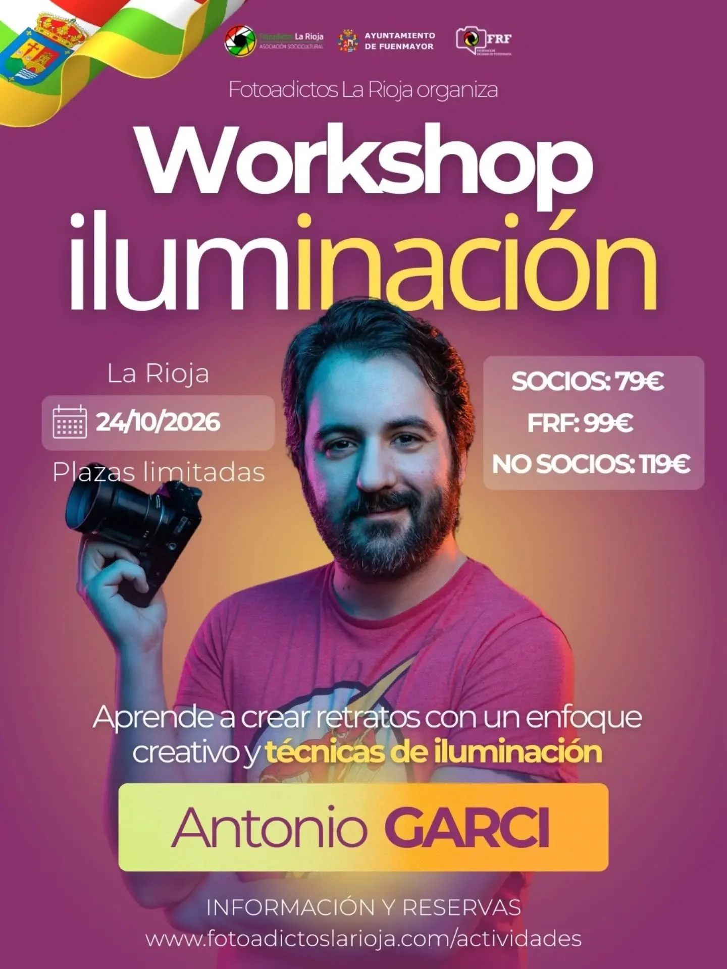 💡 WORKSHOP DE ILUMINACI&Oacute;N
Domina la luz y transforma tus fotograf&iacute;as 📸

La luz no es solo algo que ilumina una escena&hellip;
es una herramienta capaz de crear emociones, contar historias y transformar por completo una imagen.

Desde 