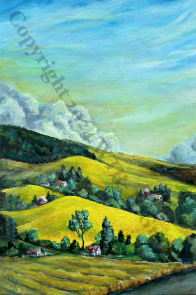 Paradise Ridge Canola (fields), 18x24, Acrylic on Canvas, 2024