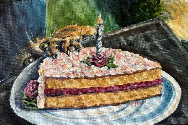 Kitty Cake, 11x14, Acrylic on Canvas board, 2026