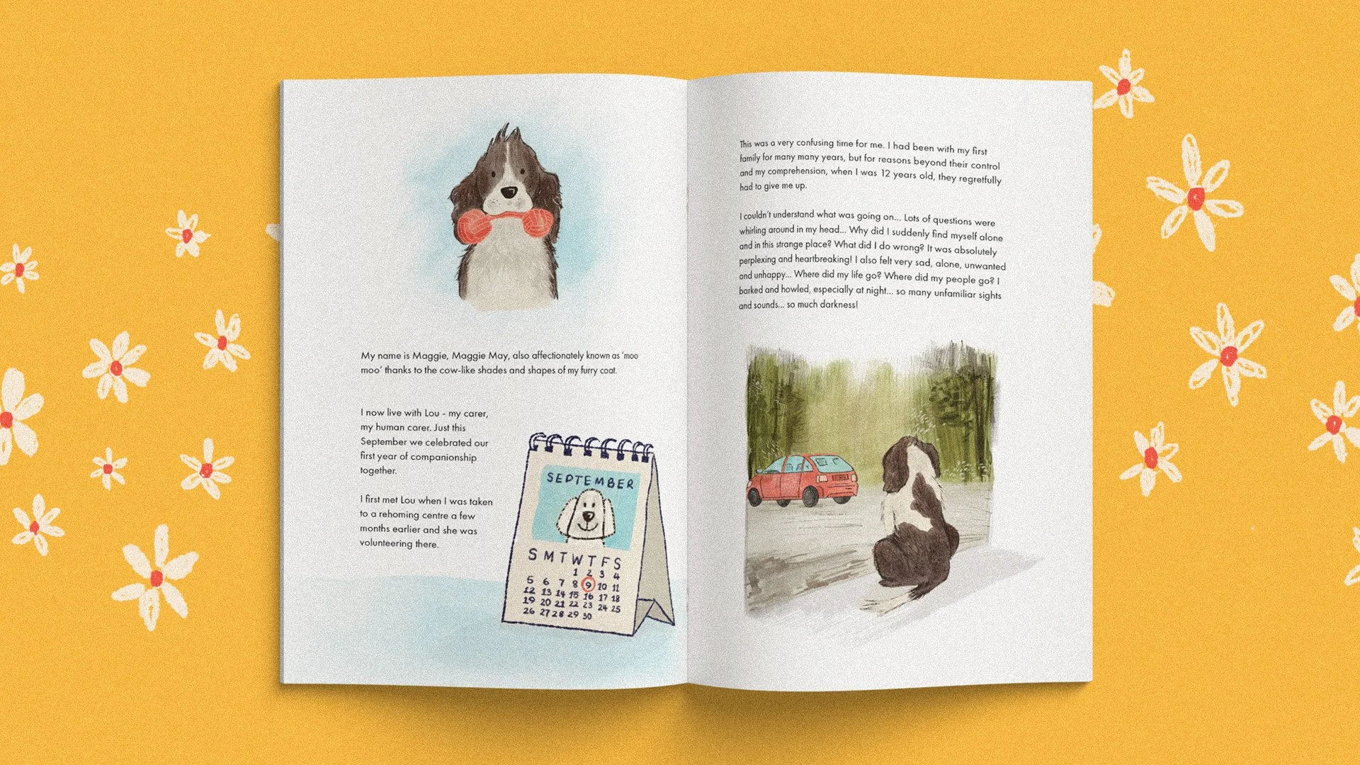 Maggie May, MSPCA, SPCA, Malta, animal sanctuary, adoption story, activity book, illustration for children, children, nature, dog, animals, rehome, illustrator, malta, graphic designer, booklet, print design, branding, graphic design