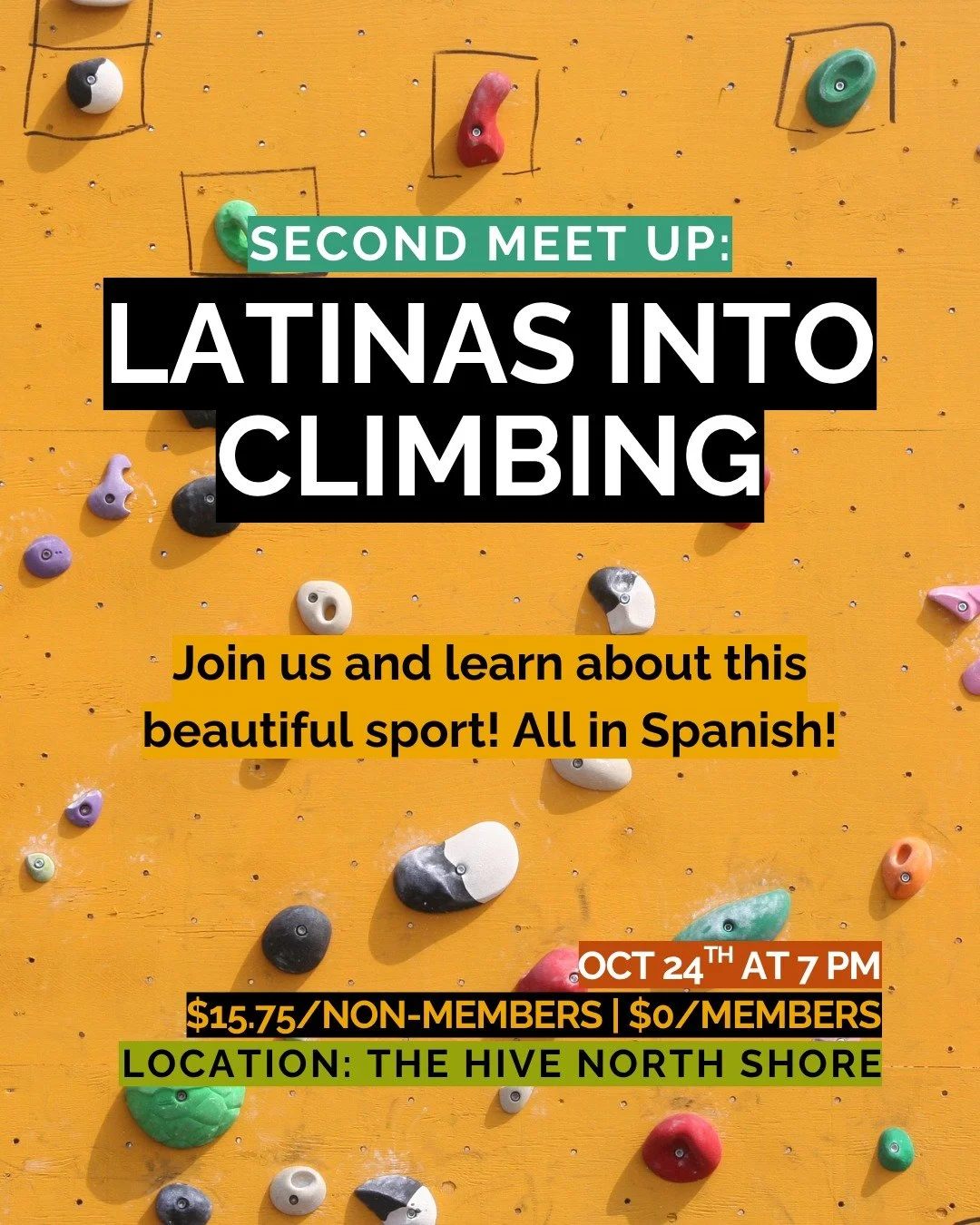 Se viene el 2&deg; encuentro de Latinas al Boulder! ✨🎊

Un encuentro pensado para que Latinas prueben algo nuevo y creen conexiones 💚🧗

📆 Viernes, 24 de octubre
🕖 7:00 p.m.
📍 The Hive North Shore
💬 Evento en espa&ntilde;ol
💸 Entrada: $15.75 C