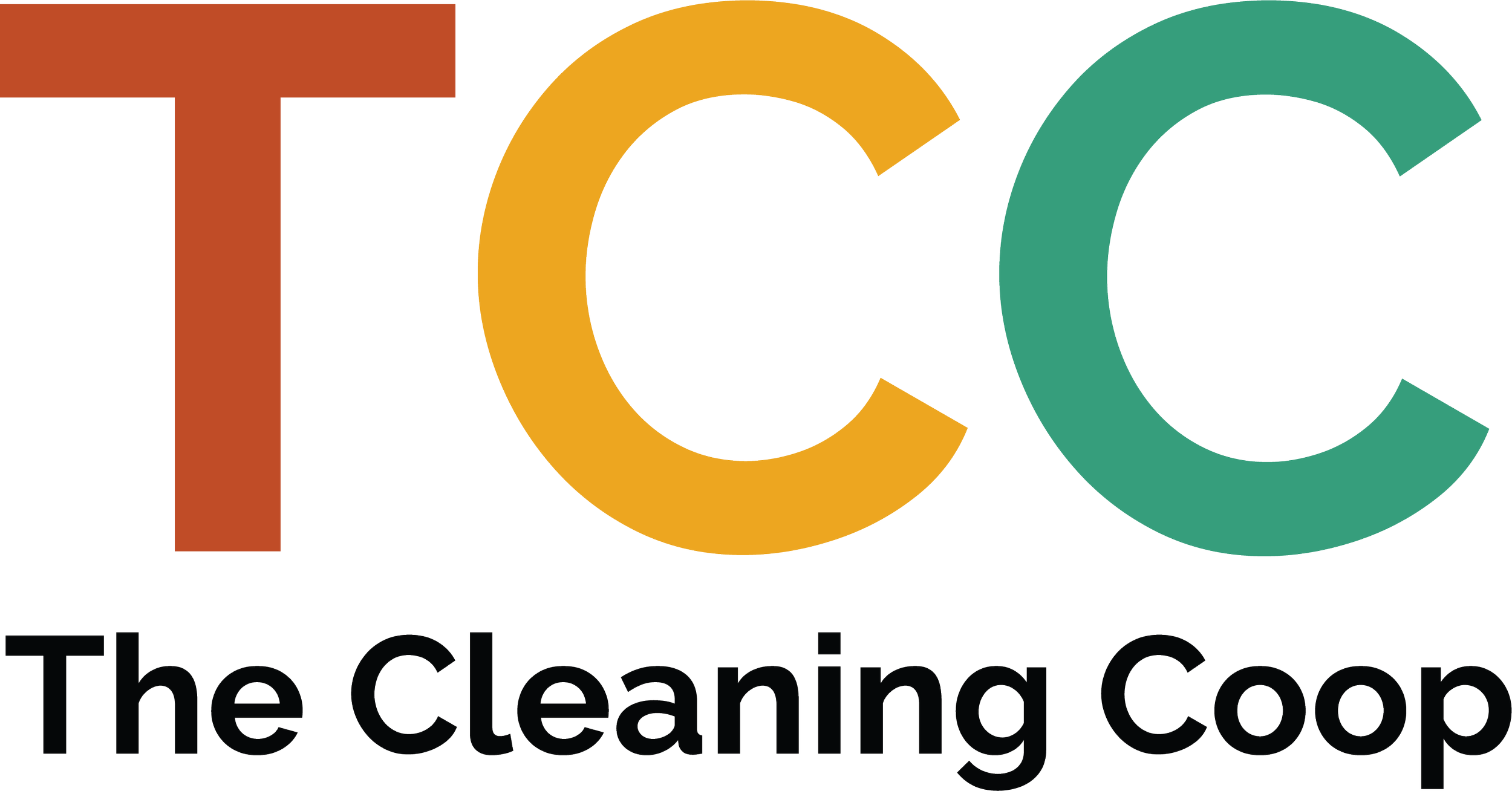 Logo of TCC The Cleaning Co., with the letters TCC in bold, colorful font and the company name written below.