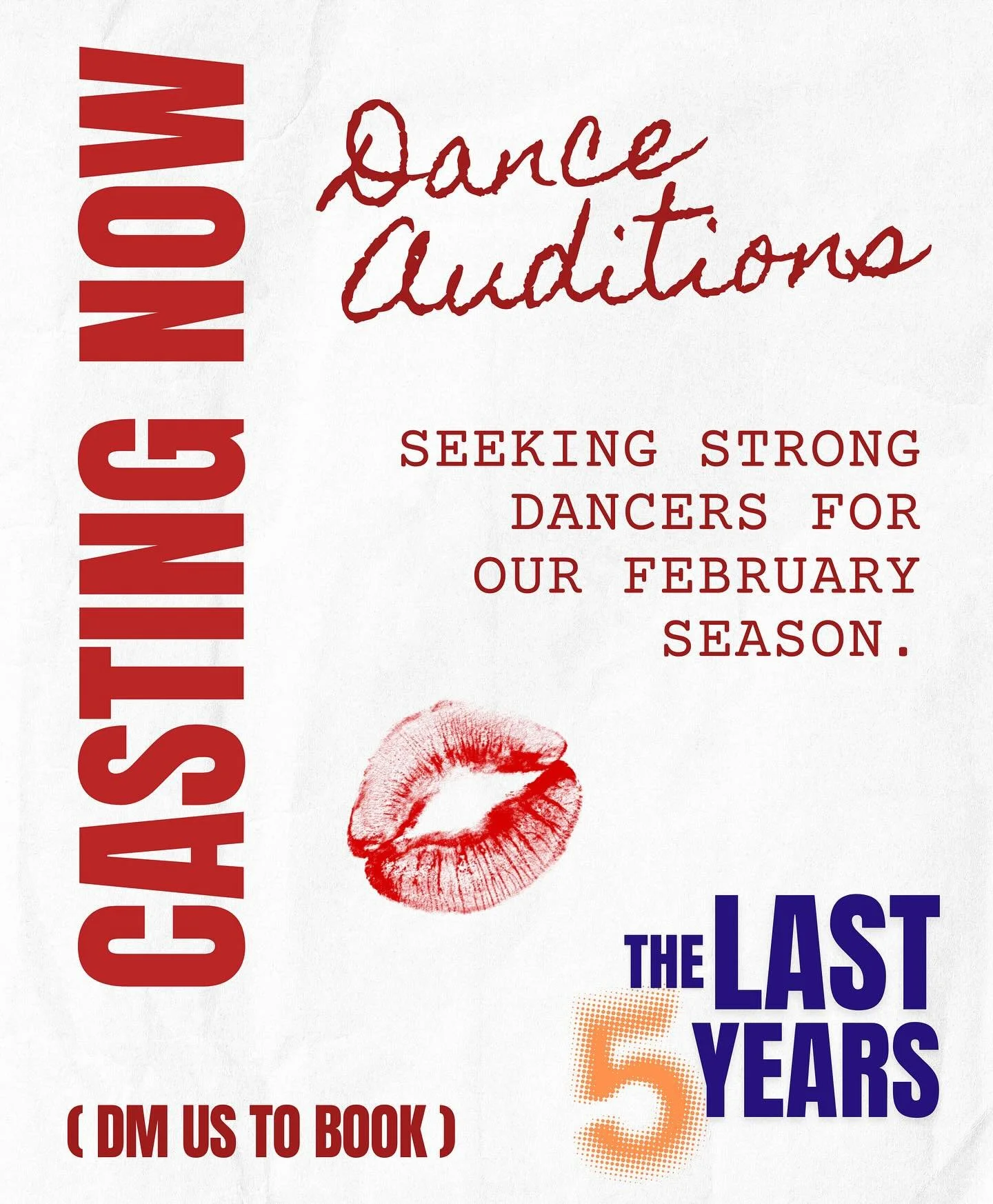 CALLING ALL DANCERS ‼️

We&rsquo;re casting six dancers for our February season of &lsquo;The Last Five Years&rsquo;. 

REQUIREMENTS:
🧡Must be 18+
💙Must be a strong contemp./lyrical dancer
🧡Must have a showreel or dance tape available to send us i