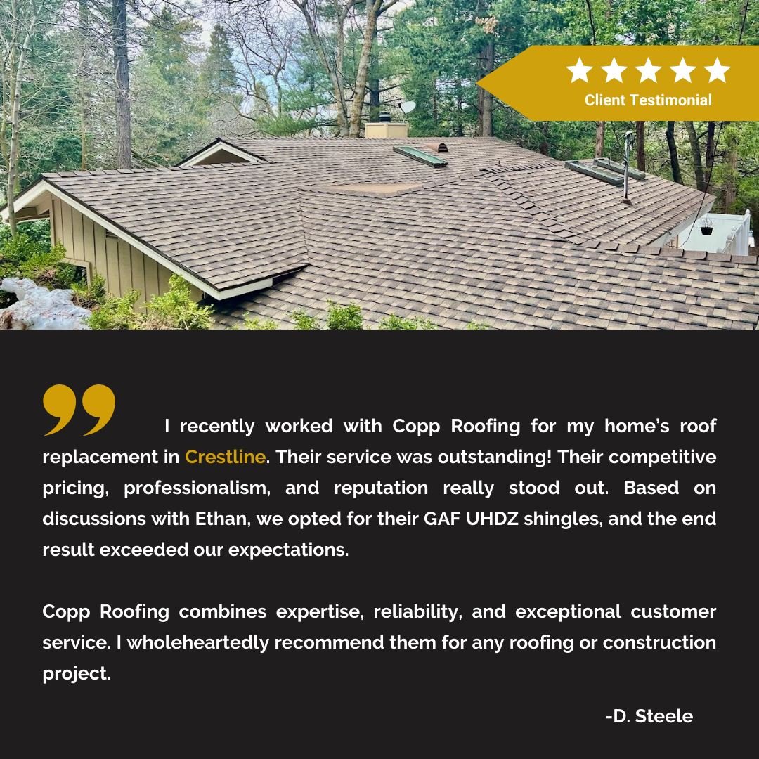 We're truly grateful for this wonderful review from a recent project in Crestline! It's always our goal to provide outstanding service and craftsmanship, and hearing that we've exceeded expectations with our GAF UHDZ shingles is incredibly rewarding.