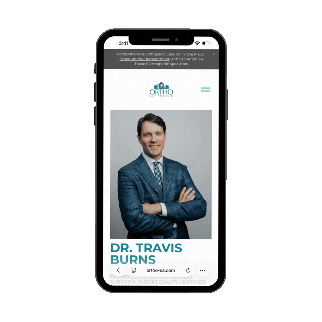 Orthopedic surgeon bio page with online appointment scheduling on a mobile website