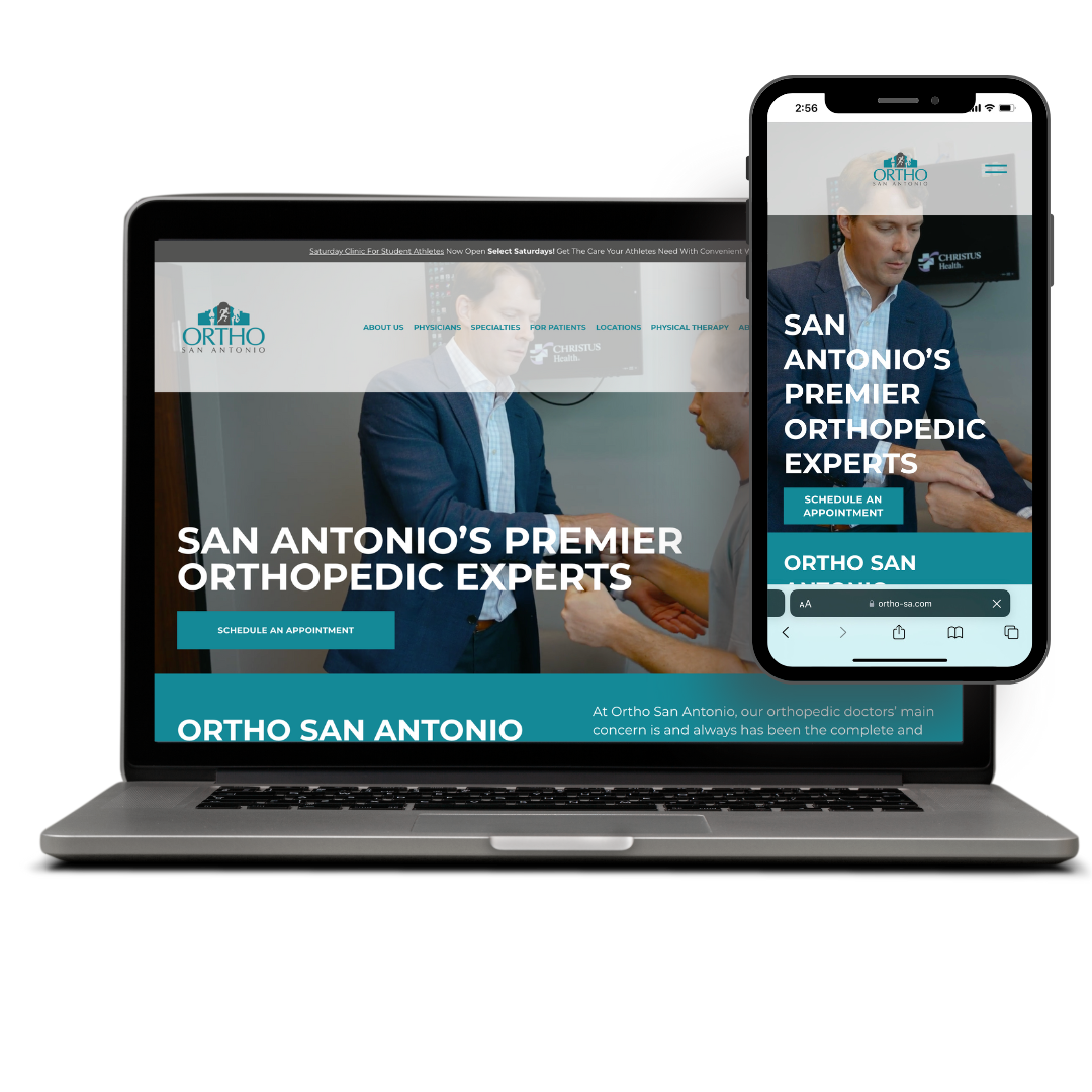 Example of a modern orthopedic practice website displayed on laptop and mobile device