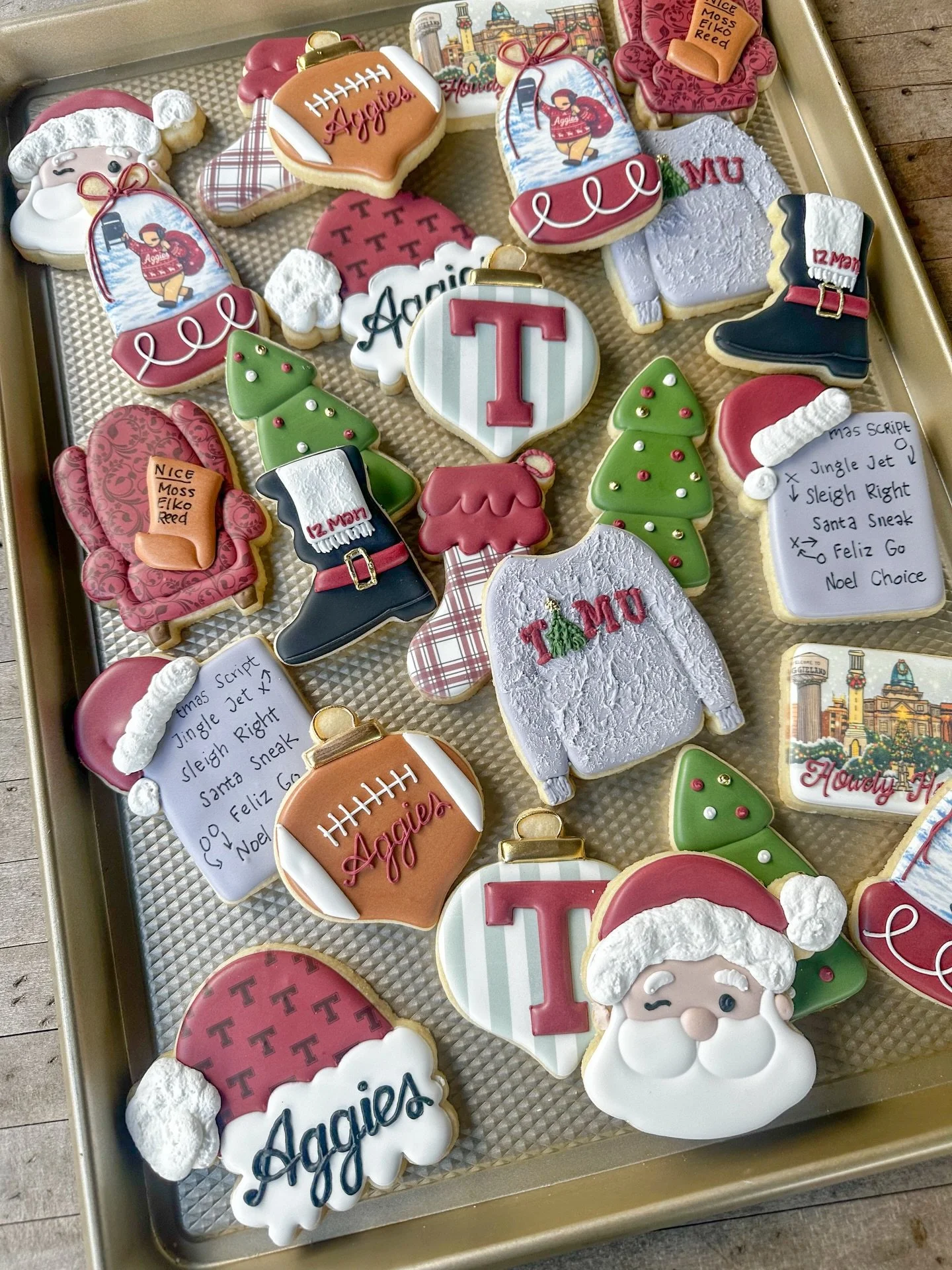 I went to LSU, married into a massive cult, I mean the Aggie network, but baking Mike Elko and A&amp;M Christmas cookies was not on my vision board, yet here we are. 

#cookies #christmas #customcookies #decoratedcookies #tamu