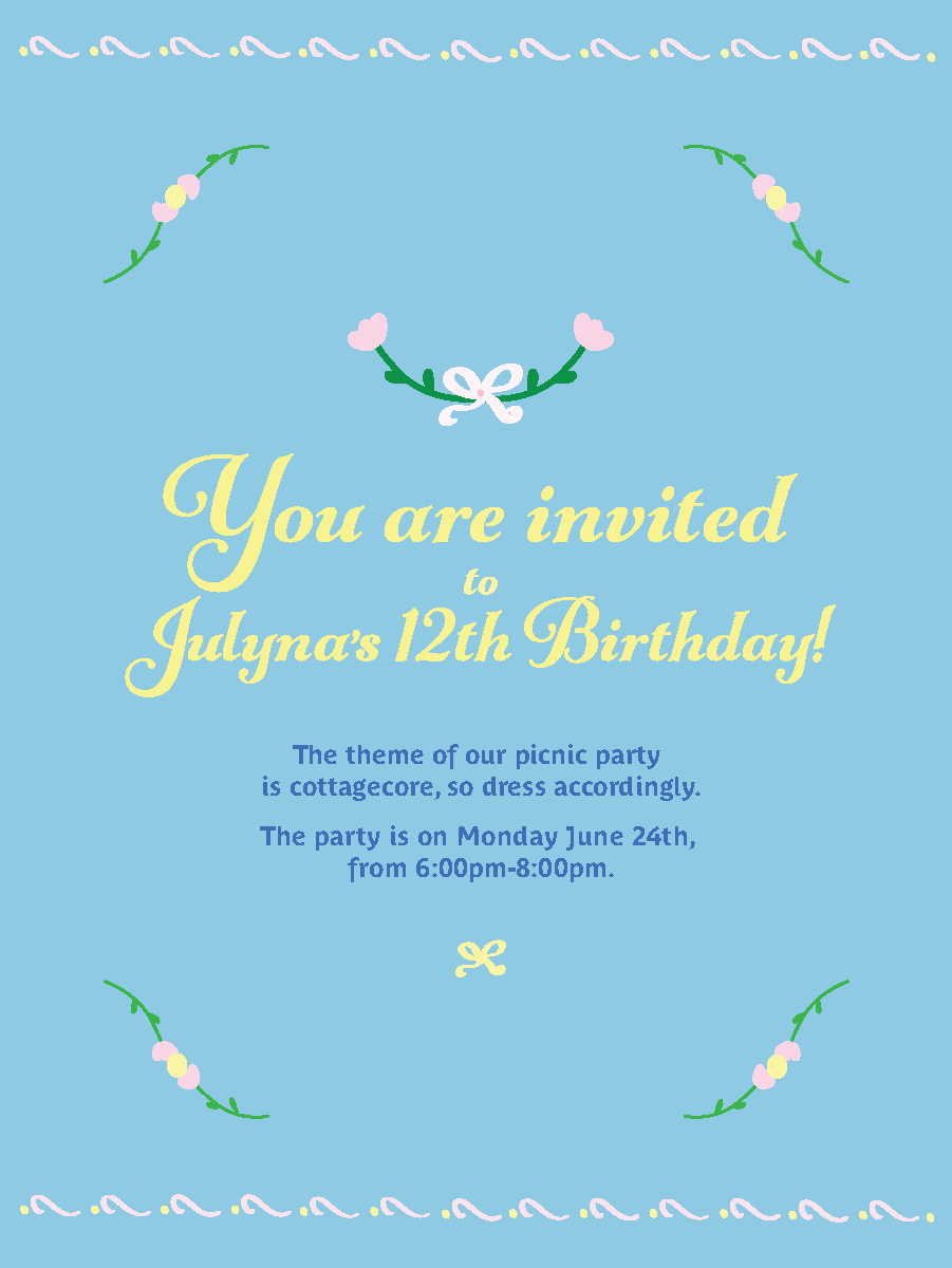 Theme: Cottage Core & Coquette, Soft, Cute, Children Friendly