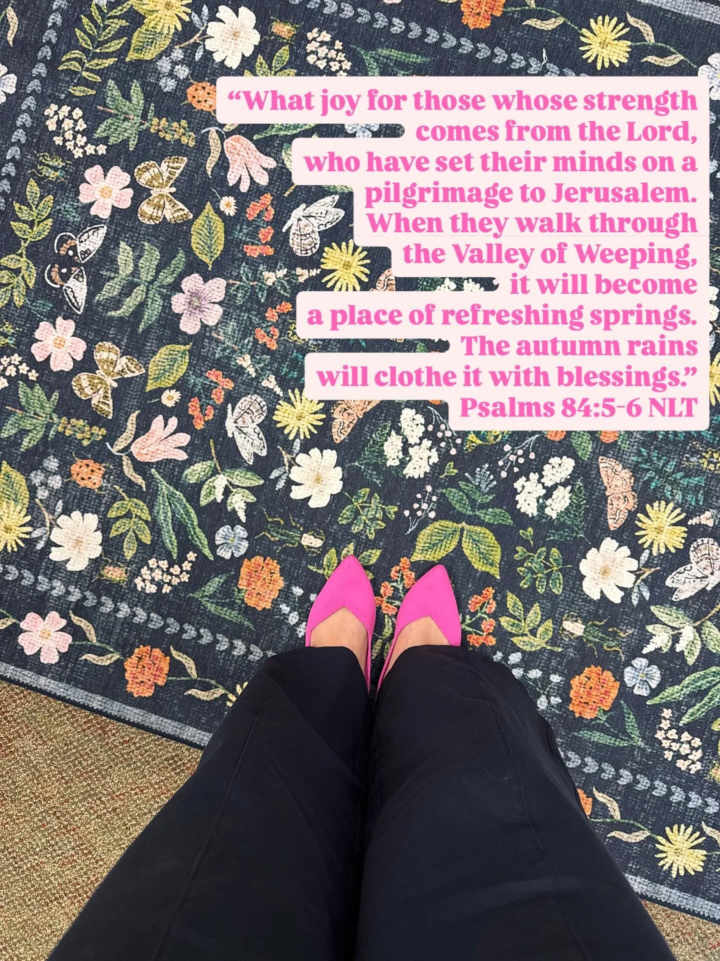 “What joy for those whose strength comes from the Lord, who have set their minds on a pilgrimage to Jerusalem. When they walk through the Valley of Weeping, it will become a place of refreshing springs. The autumn rains will clothe it with bles