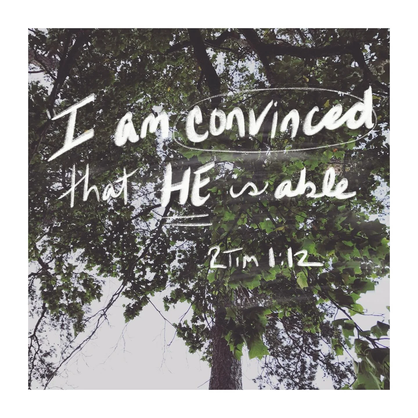 Not ashamed 
I know 
Whom I have believed
I am convinced
He is able
He will guard 
Entrusted

&ldquo;which is why I suffer as I do. But I am not ashamed, for I know whom I have believed, and I am convinced that he is able to guard until that day what
