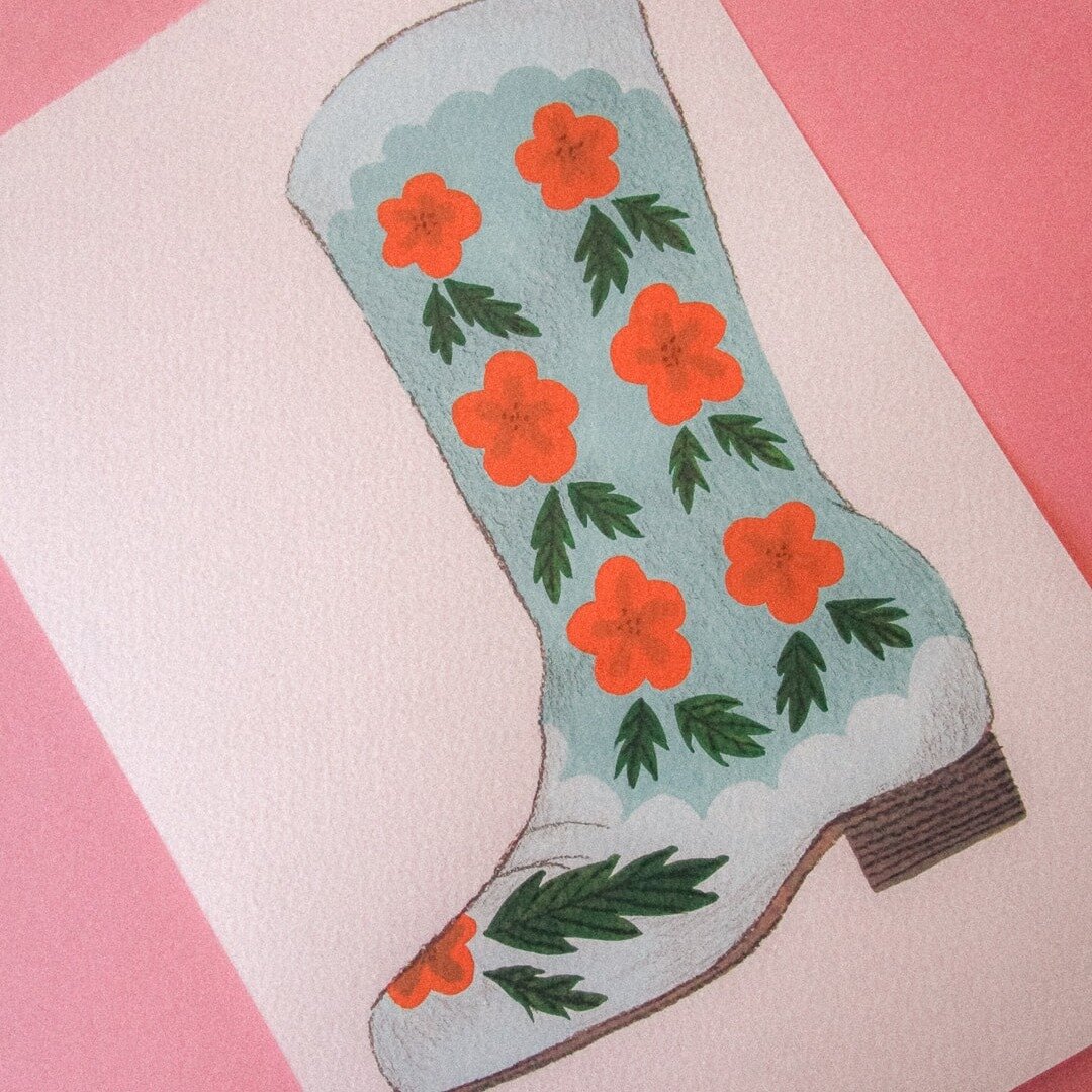 Saddle up for a wildflower ride! 🌼

Feeling cheerful and light hearted and ready to kick up your heels? 🌸👢 Then you'll love this new gouache painting I just created! 🎨 It features a cute floral cowboy boot. 🌼💃

I had so much fun creating this p