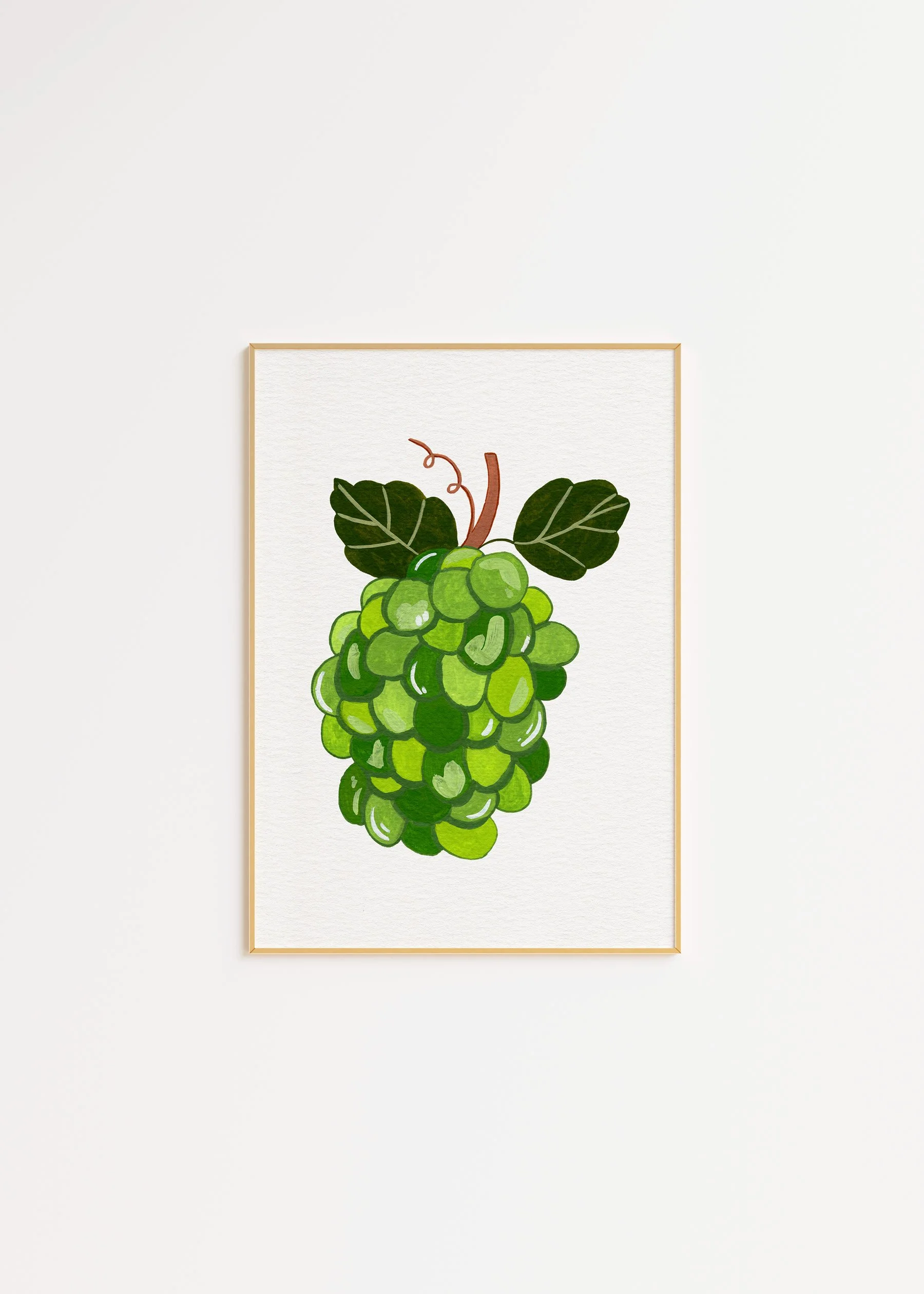 Framed illustration of green bunch of grapes cute fruit wall art for home decor