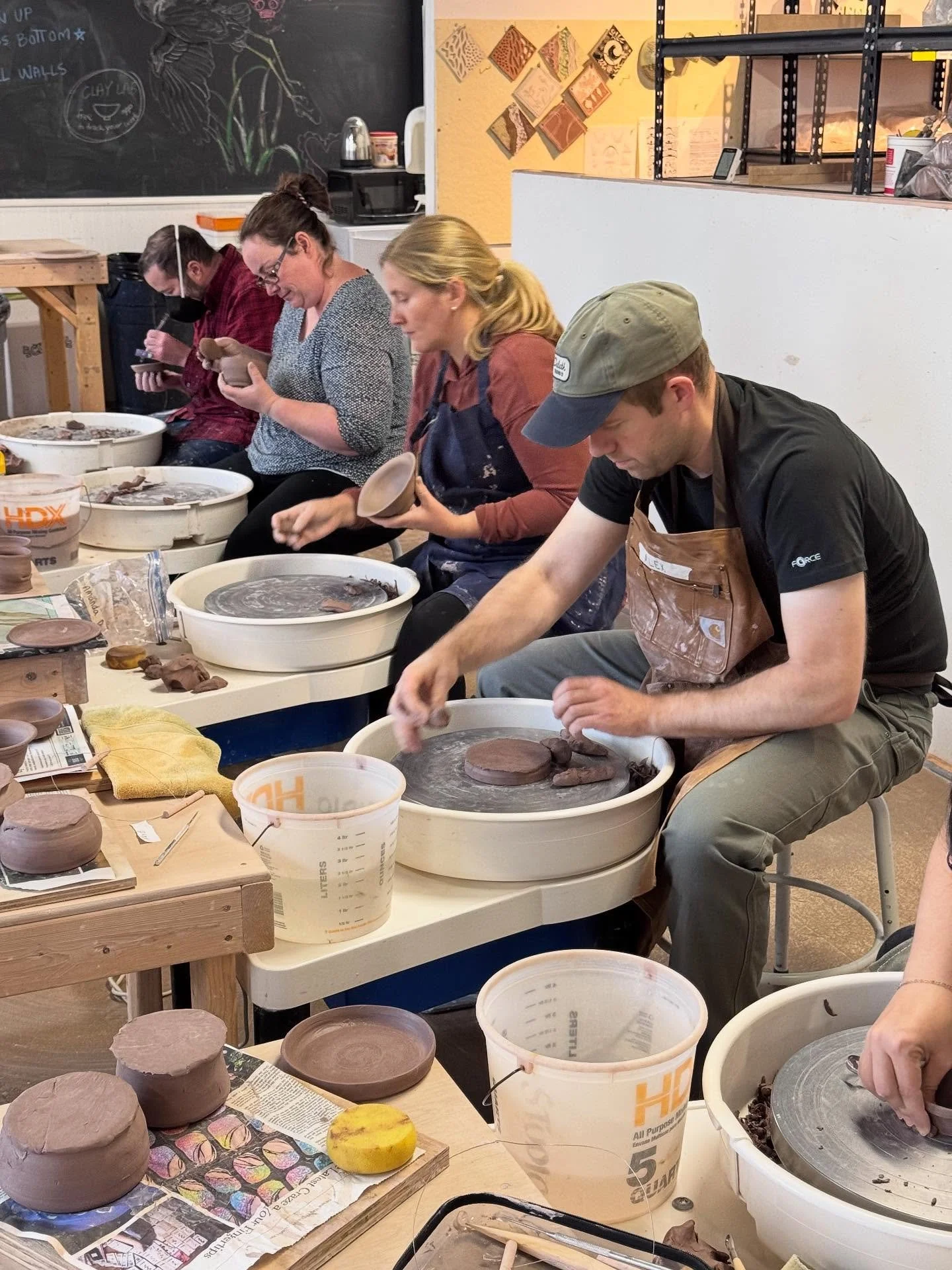 We have some great students in this round of our Biddeford Adult Ed wheel throwing class. These photos are from week three of four and they are trimming the pieces made in weeks one and two. This week it&rsquo;s glazing and then they&rsquo;re all don