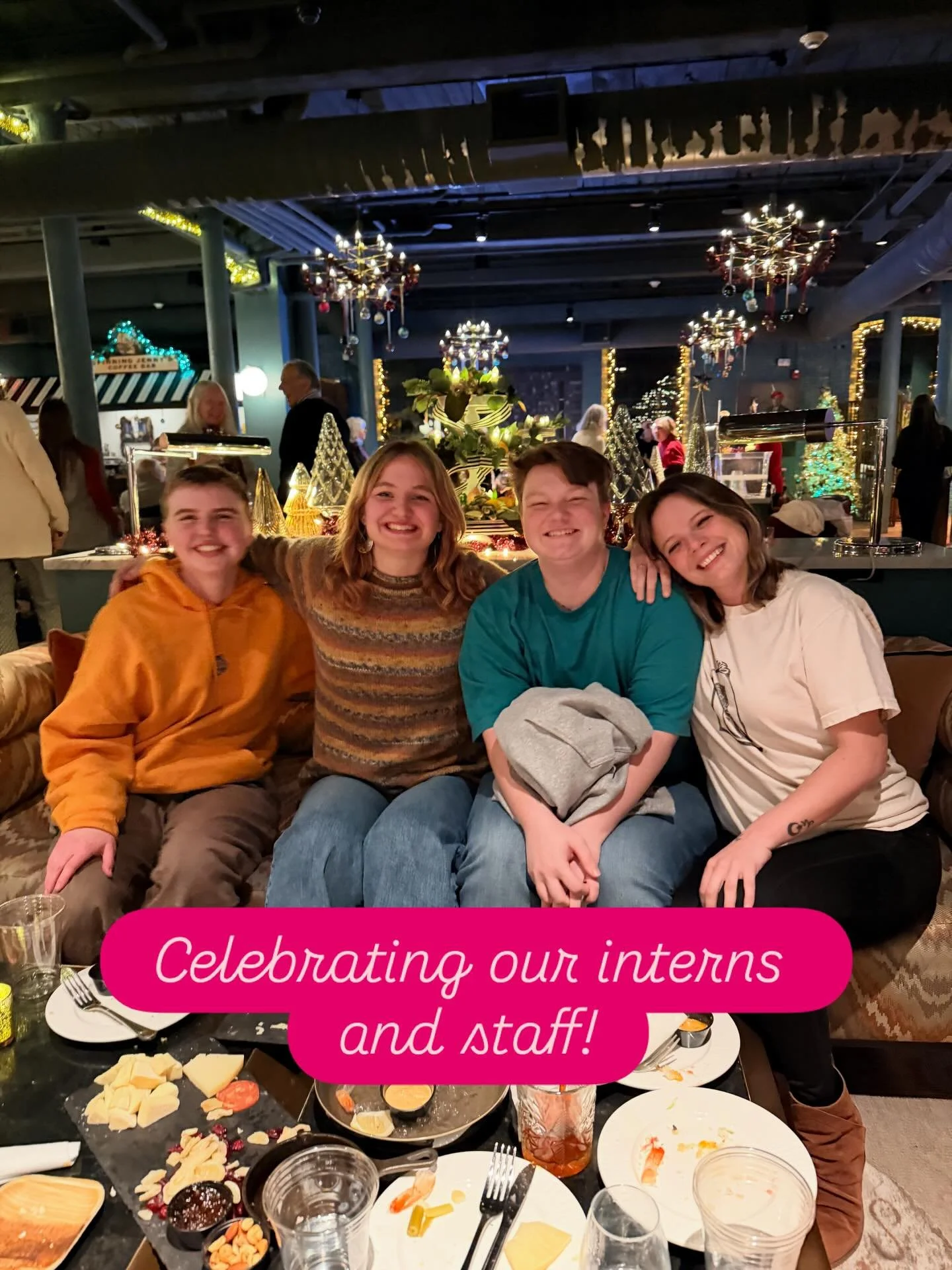 Finally got all the fam together for some end-of-the-internship funny stories, libations, and snacks. Well wishes to Dex and Ava who are moving on. We&rsquo;re welcoming Zack back for the spring semester. We are grateful for such a great crew this se