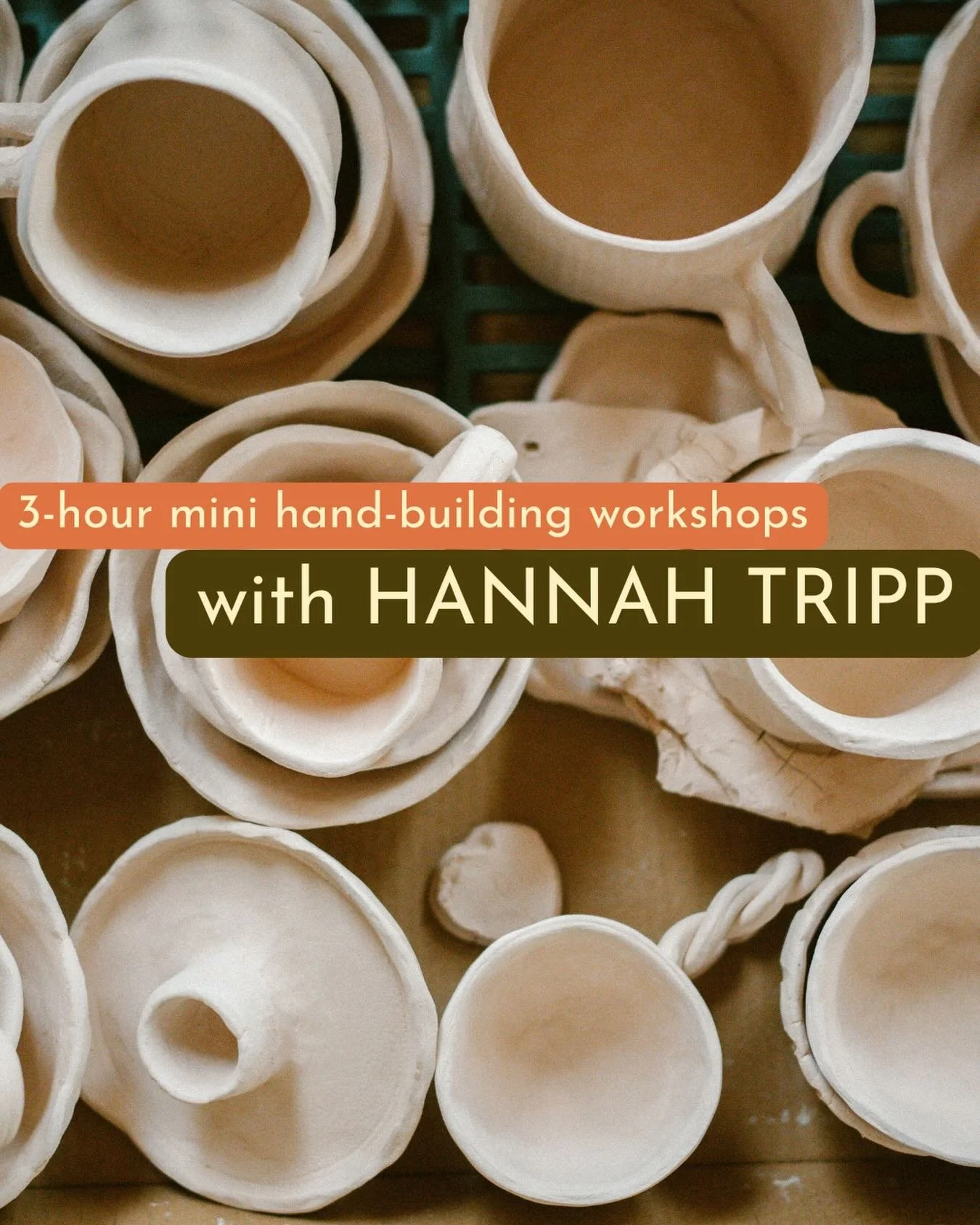 Hand-building curious? Want to spend a morning making your very own unique pieces for your table or to hold your little treasures? Try one of our short 3-hour workshops this spring. Four options to choose from: 

Mugs, Cups and Saucers.
Berry &amp; F