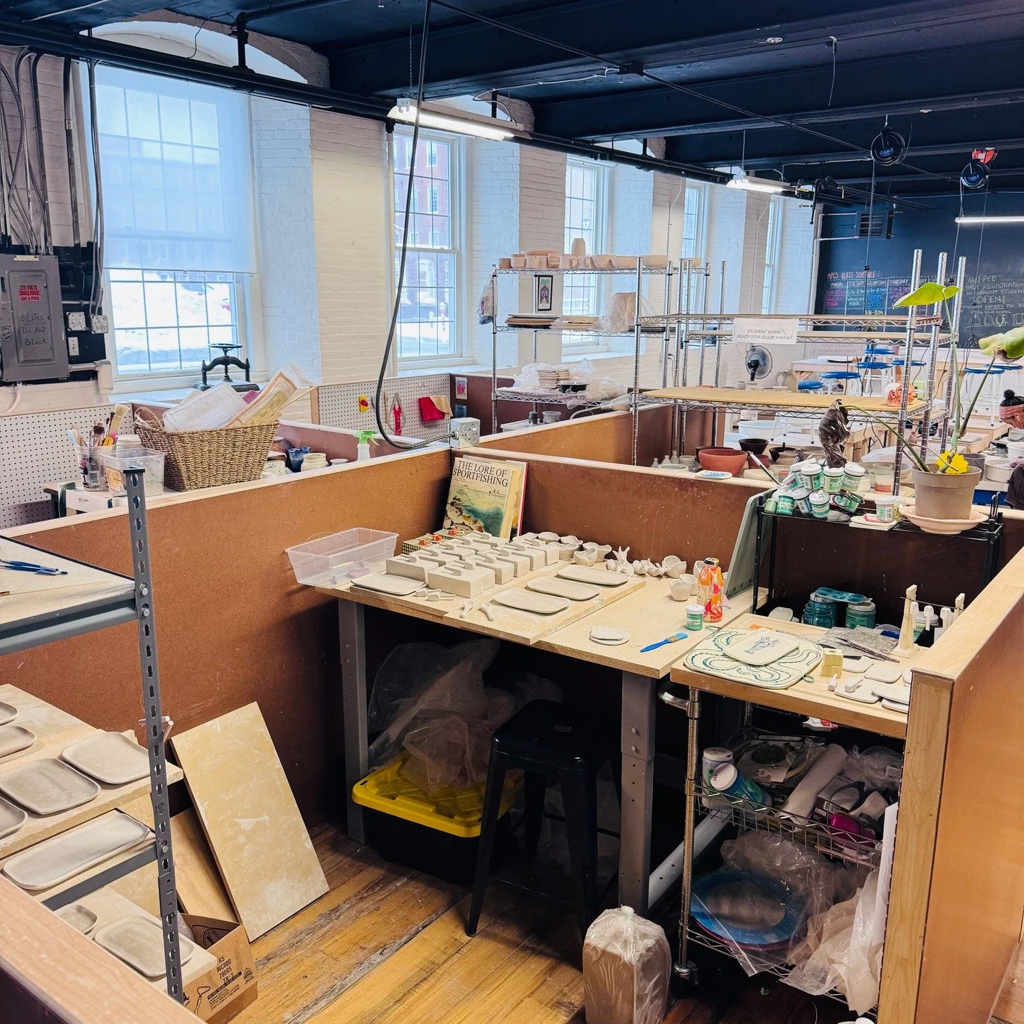 Join the largest ceramics community in York County! Mill Pond Ceramics Studio in Biddeford has a single-occupancy studio space available for lease on June 1, 2026.

The studio is approximately 9 feet x 7 feet with two full walls and two half-wall per