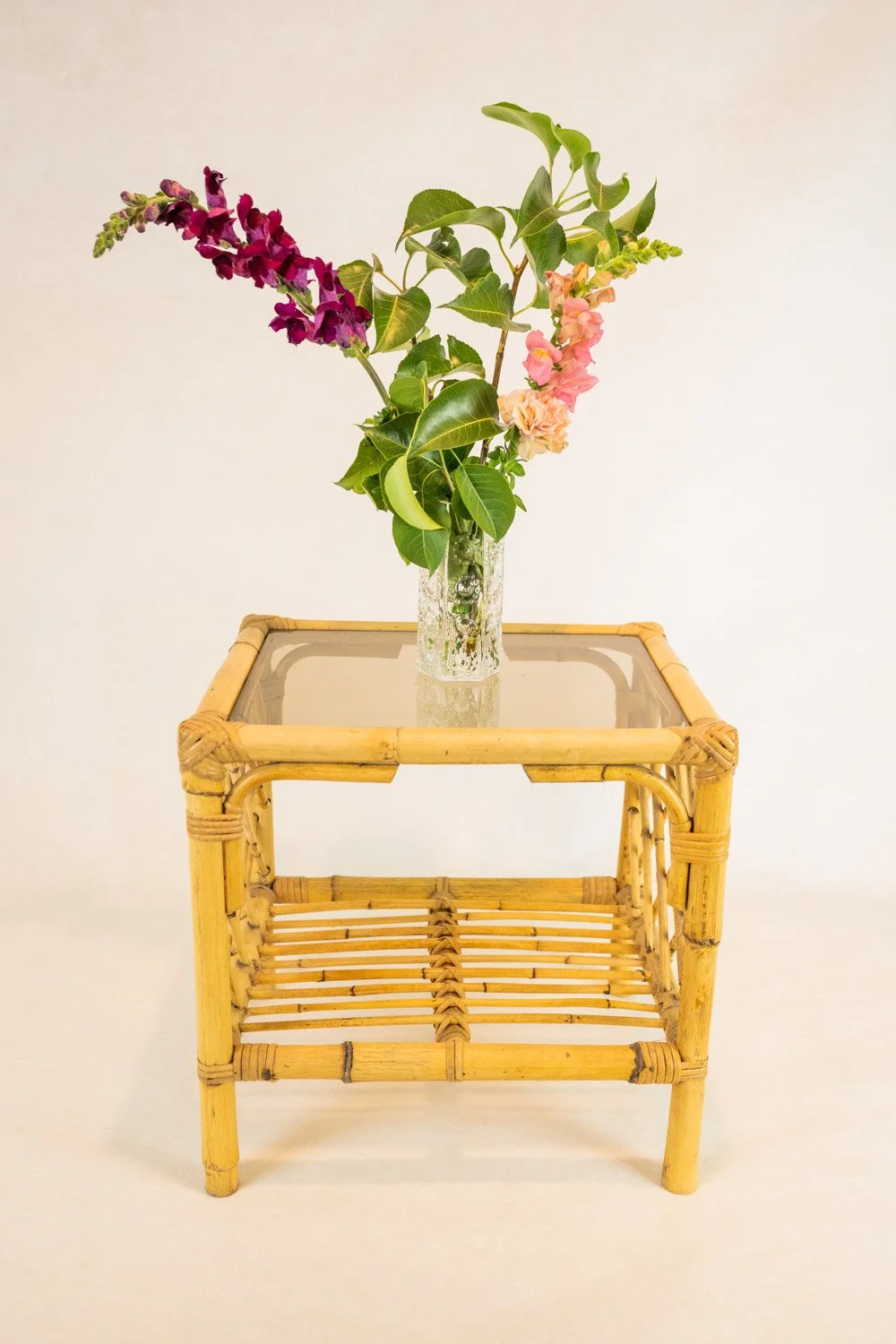 Glass Topped Rattan Side Table