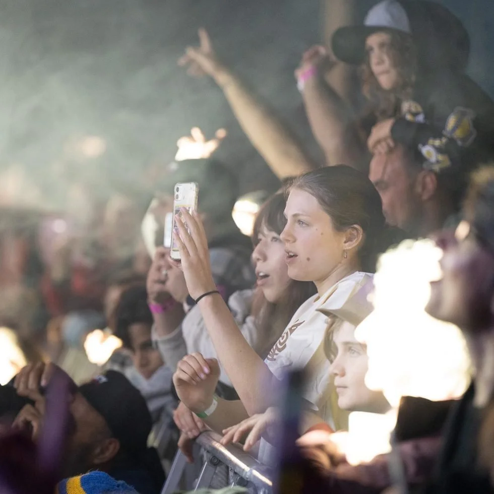 Attendees at the Treaty Day Out concert are seen enjoying the music in a crowded venue.