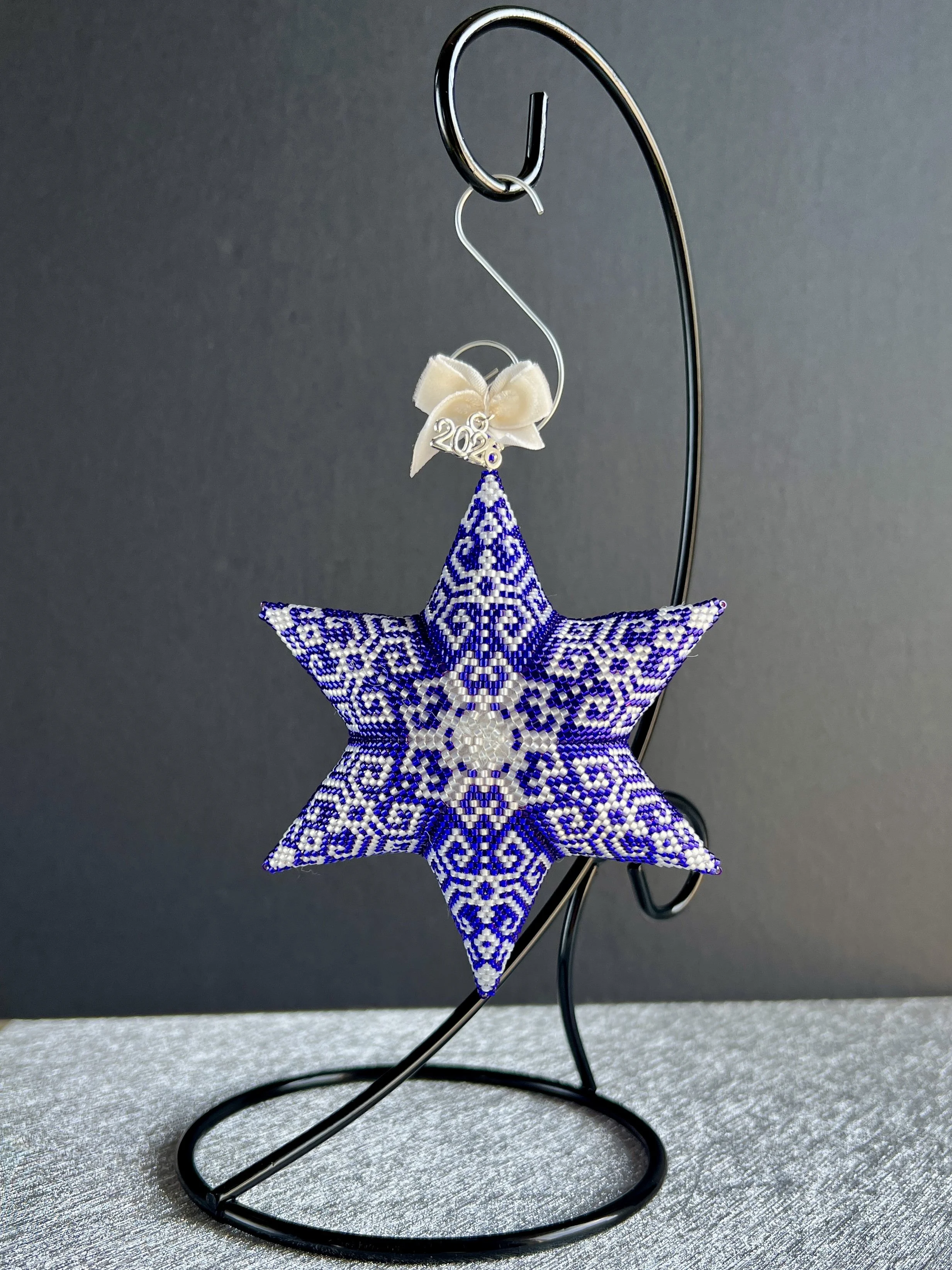 2026 Heirloom Beaded Star Ornament — Cobalt Snowflake · Six Point