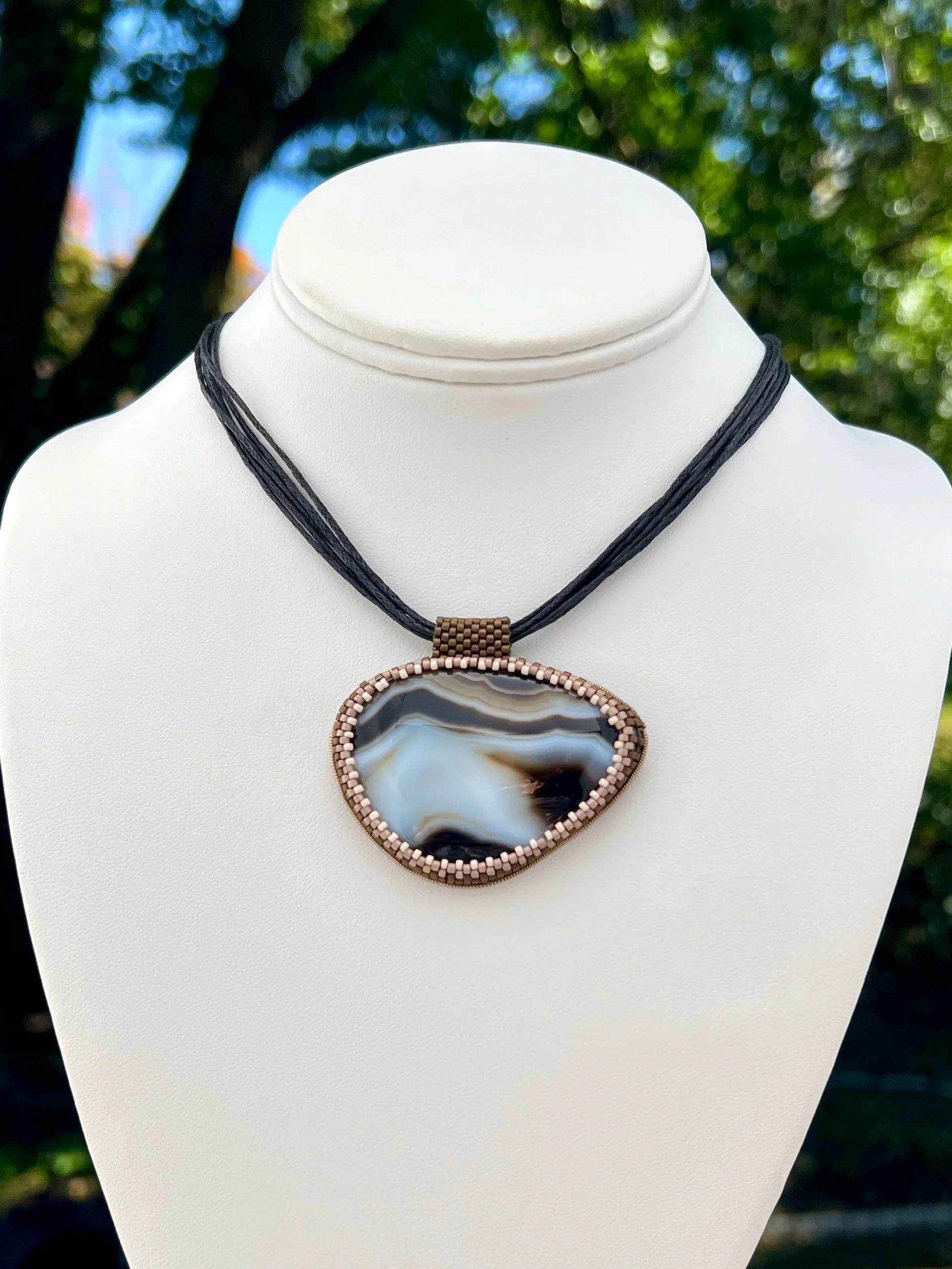 Large Banded Onyx Pendant Necklace