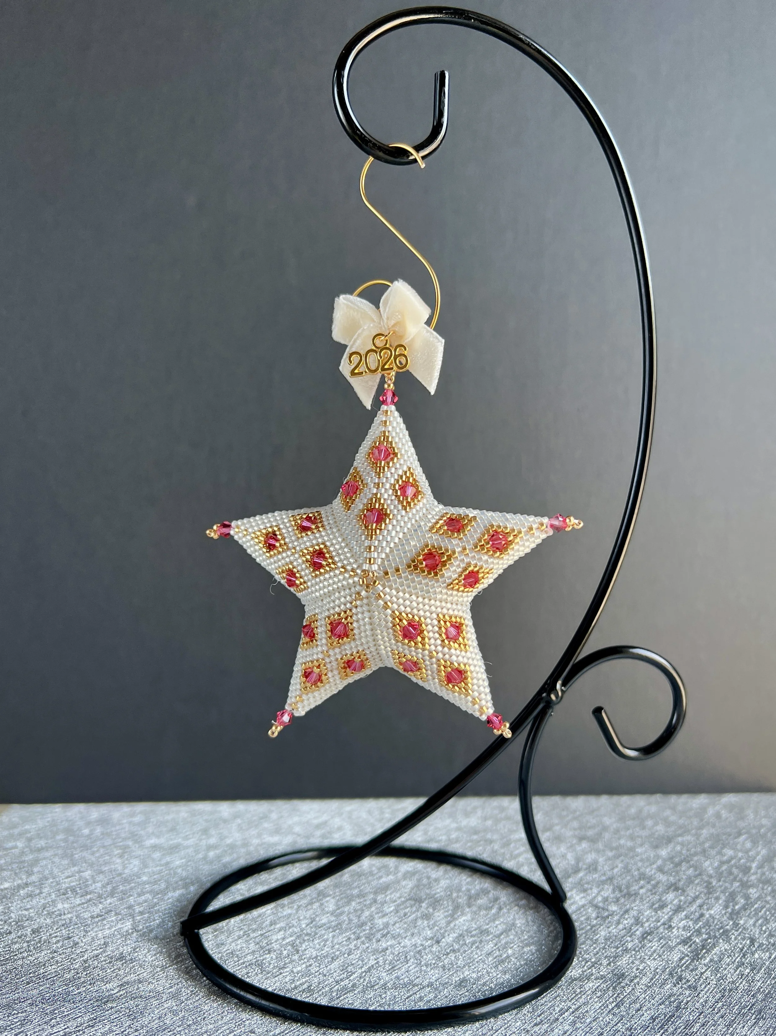 2026 Heirloom Beaded Star Ornament — Pink Crystal Constellation