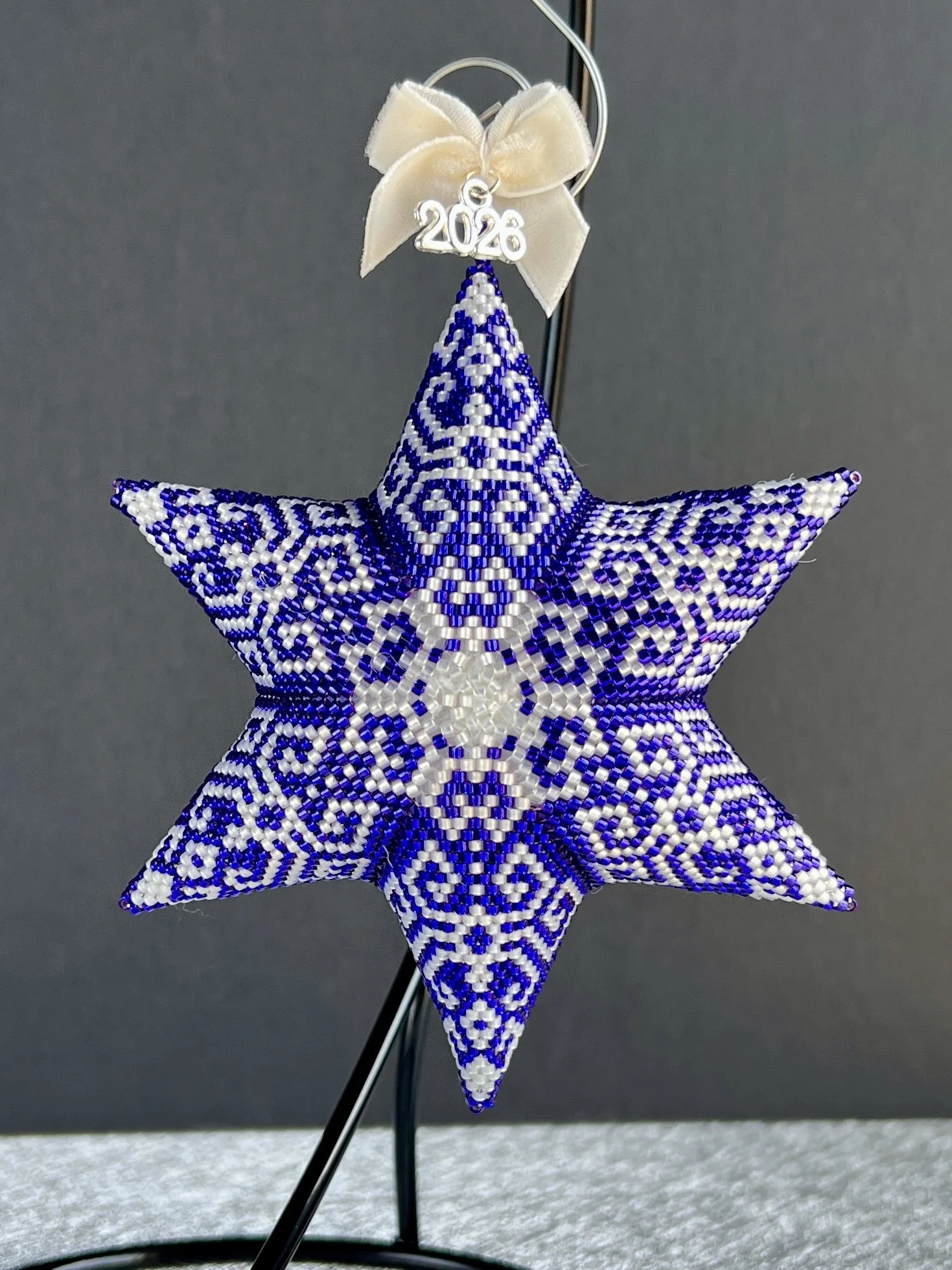 2026 Heirloom Beaded Star Ornament — Cobalt Snowflake · Six Point