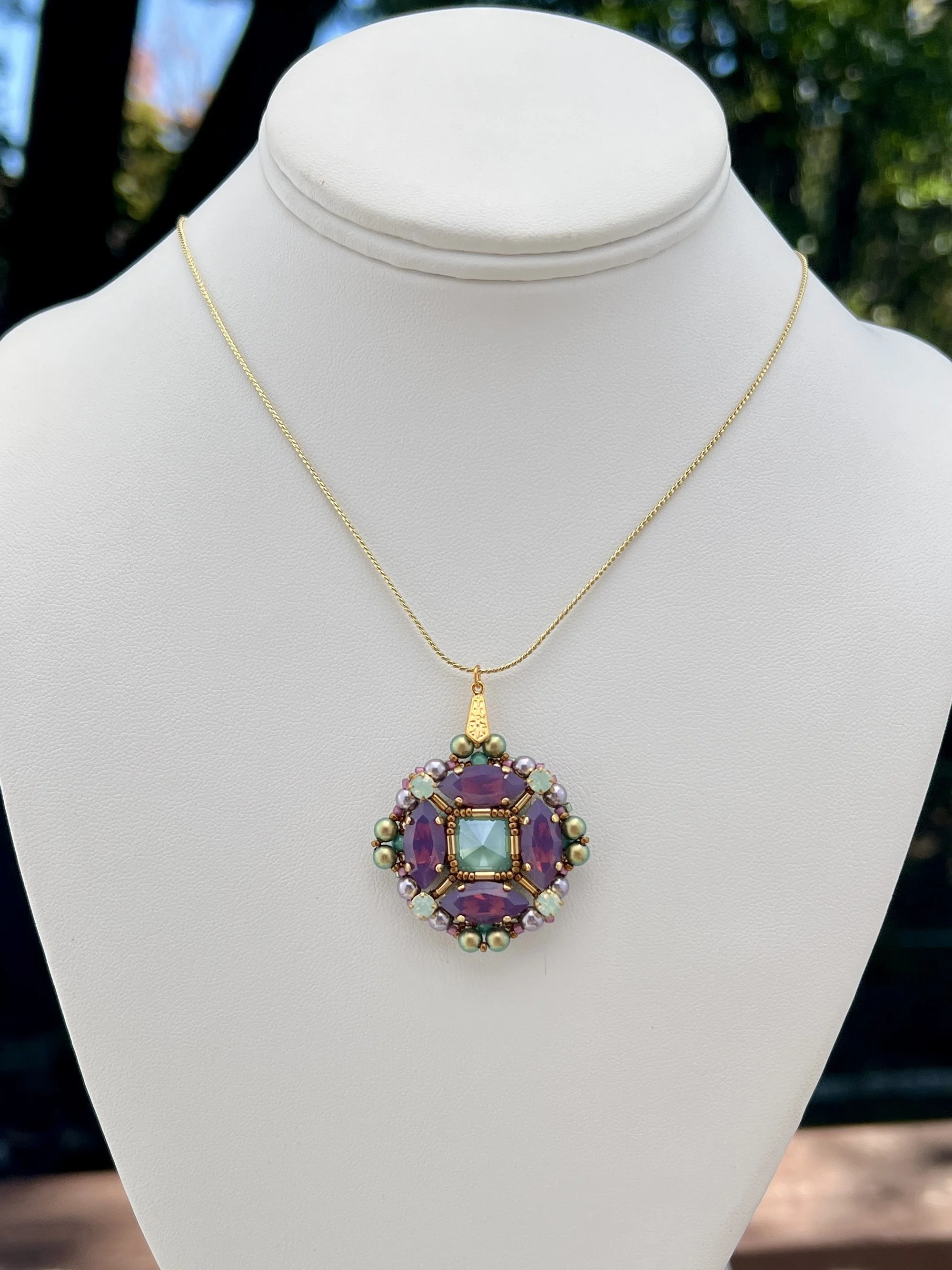 Mint & Purple Crystal Medallion Pendant