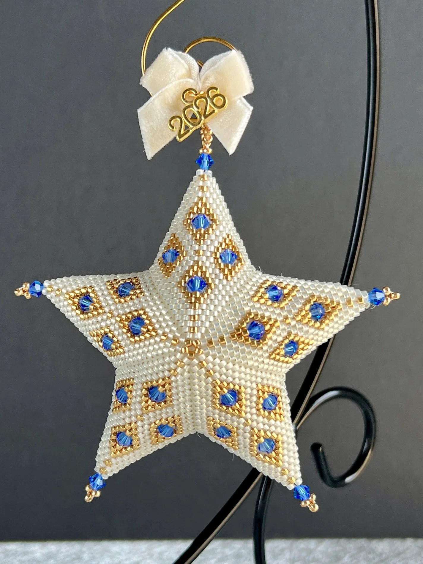 2026 Heirloom Beaded Star Ornament — Blue Crystal Constellation