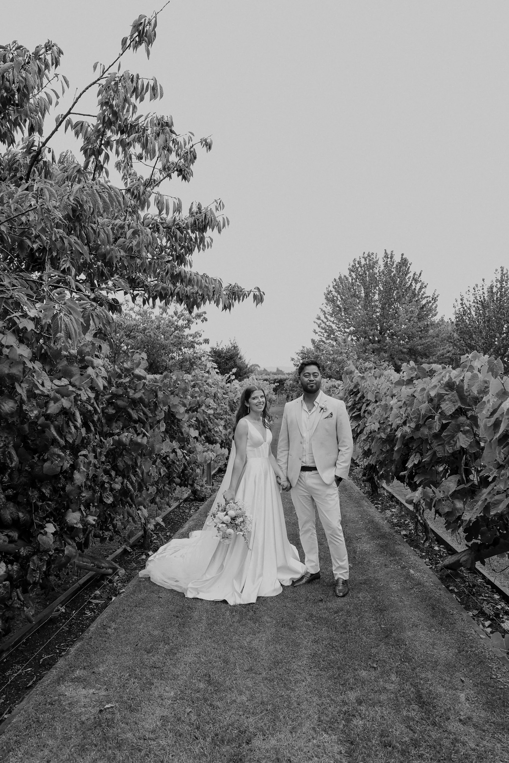 Bridal Portraits among the grape vines at The Old Church, Hawkes Bay.