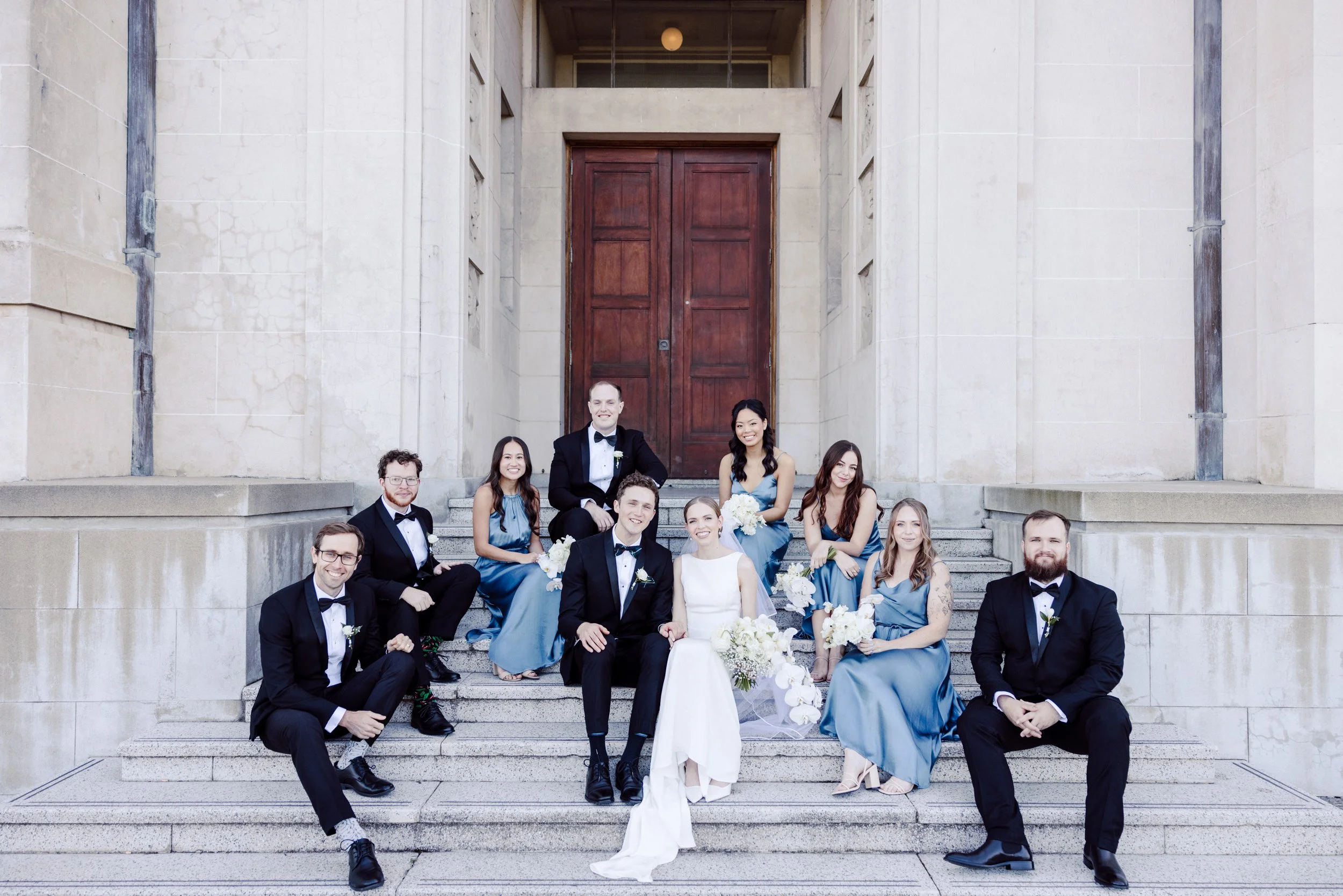 Elegant Bridal Party portrait at the Auckland Museum.
