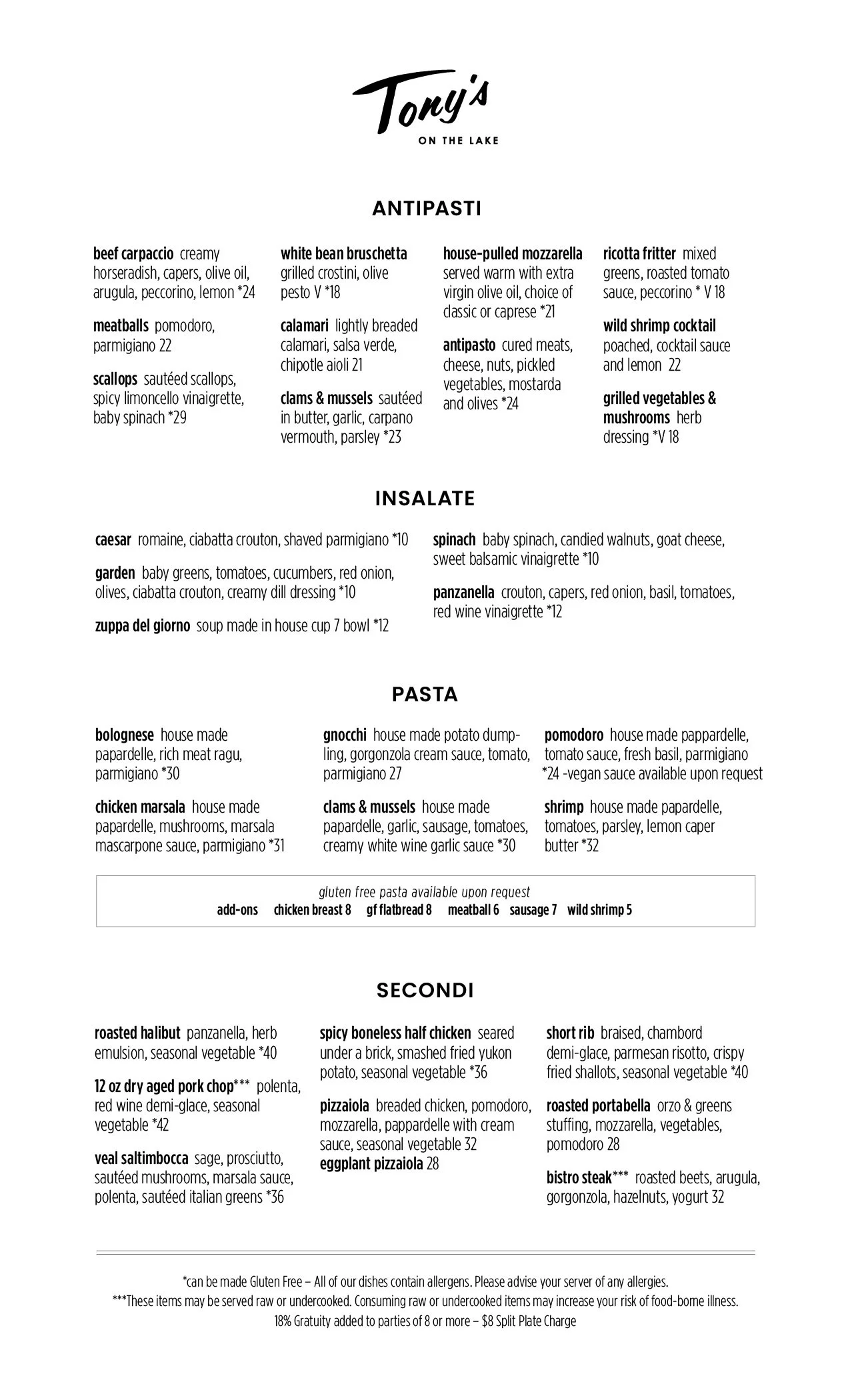 Menu — Tony's Italian Inspired Cuisine