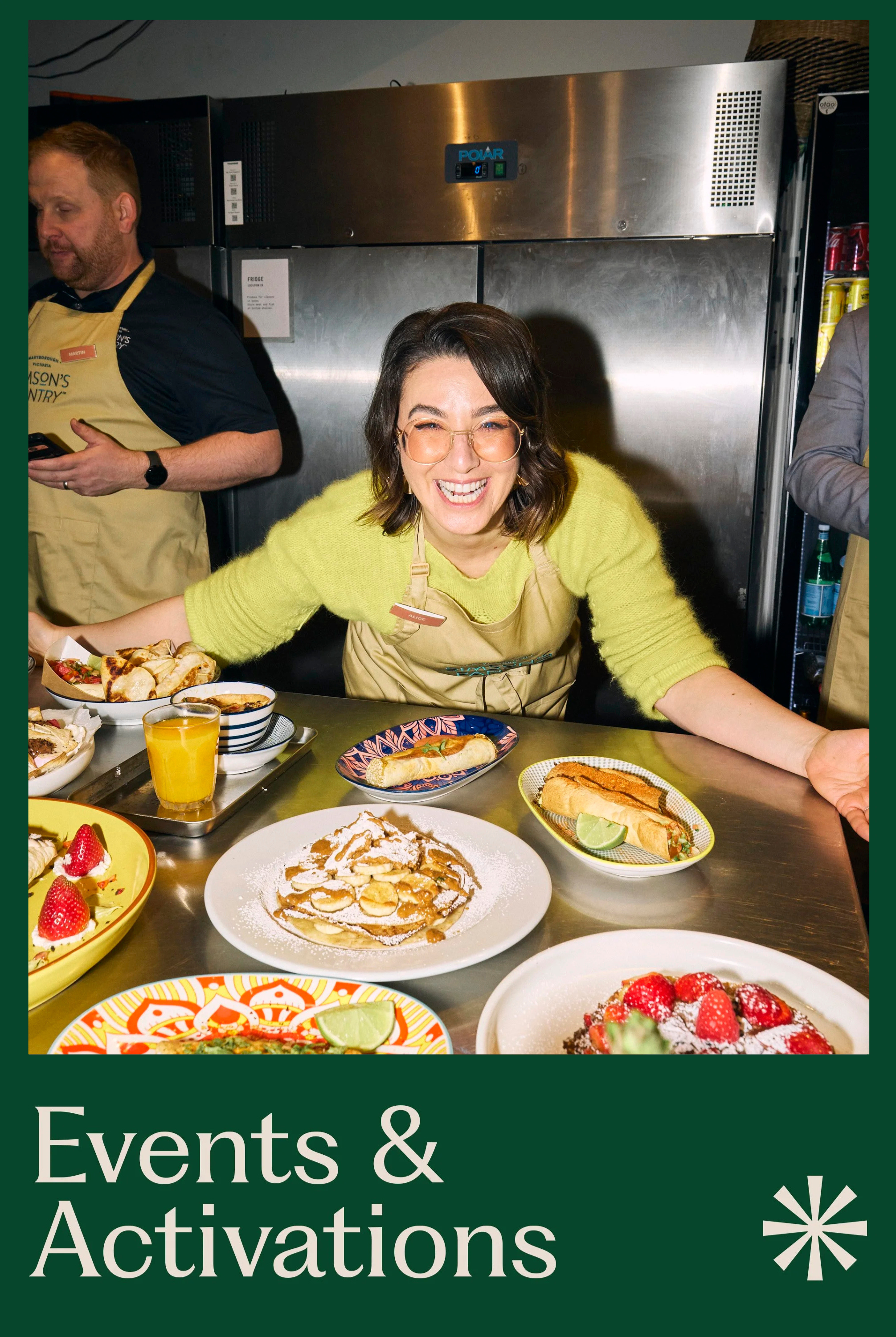 Events & Activations: Alice Zaslavsky smiling behind a table of wraps and dishes at the Simson’s Pantry Wrap Lab launch event, managed by Arize
