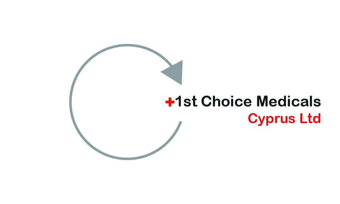 Flowchart arrow pointing to the text '1st Choice Medicals Cyprus Ltd' with a plus sign and a red font for 'Cyprus Ltd'.