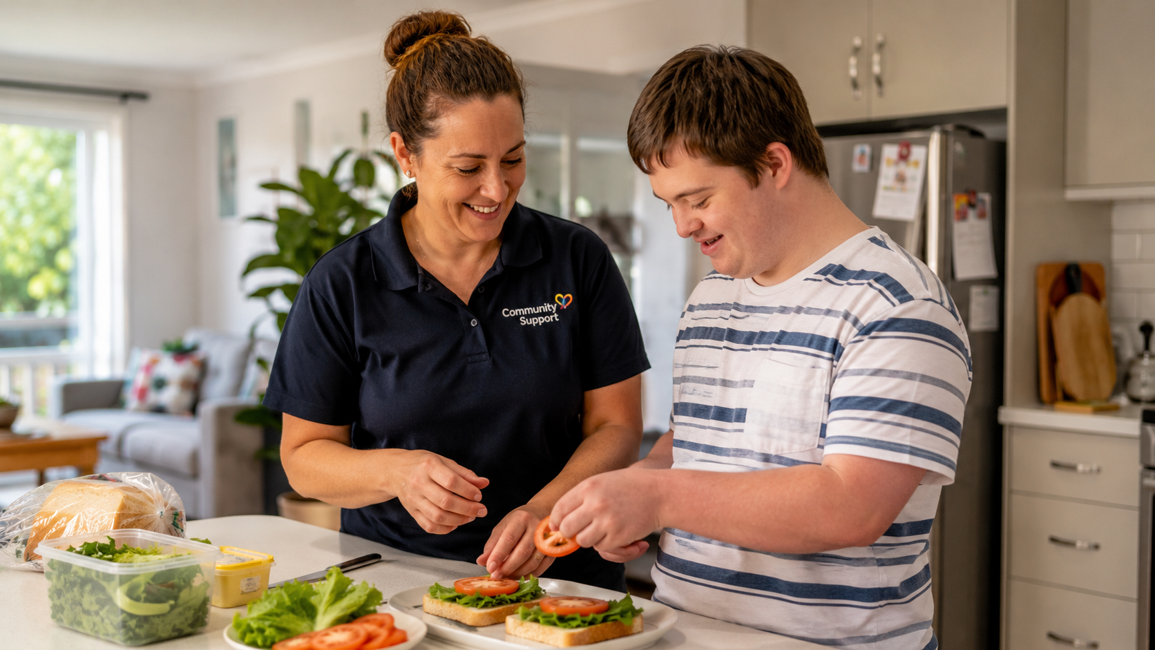 Woman assists with home meal preparation