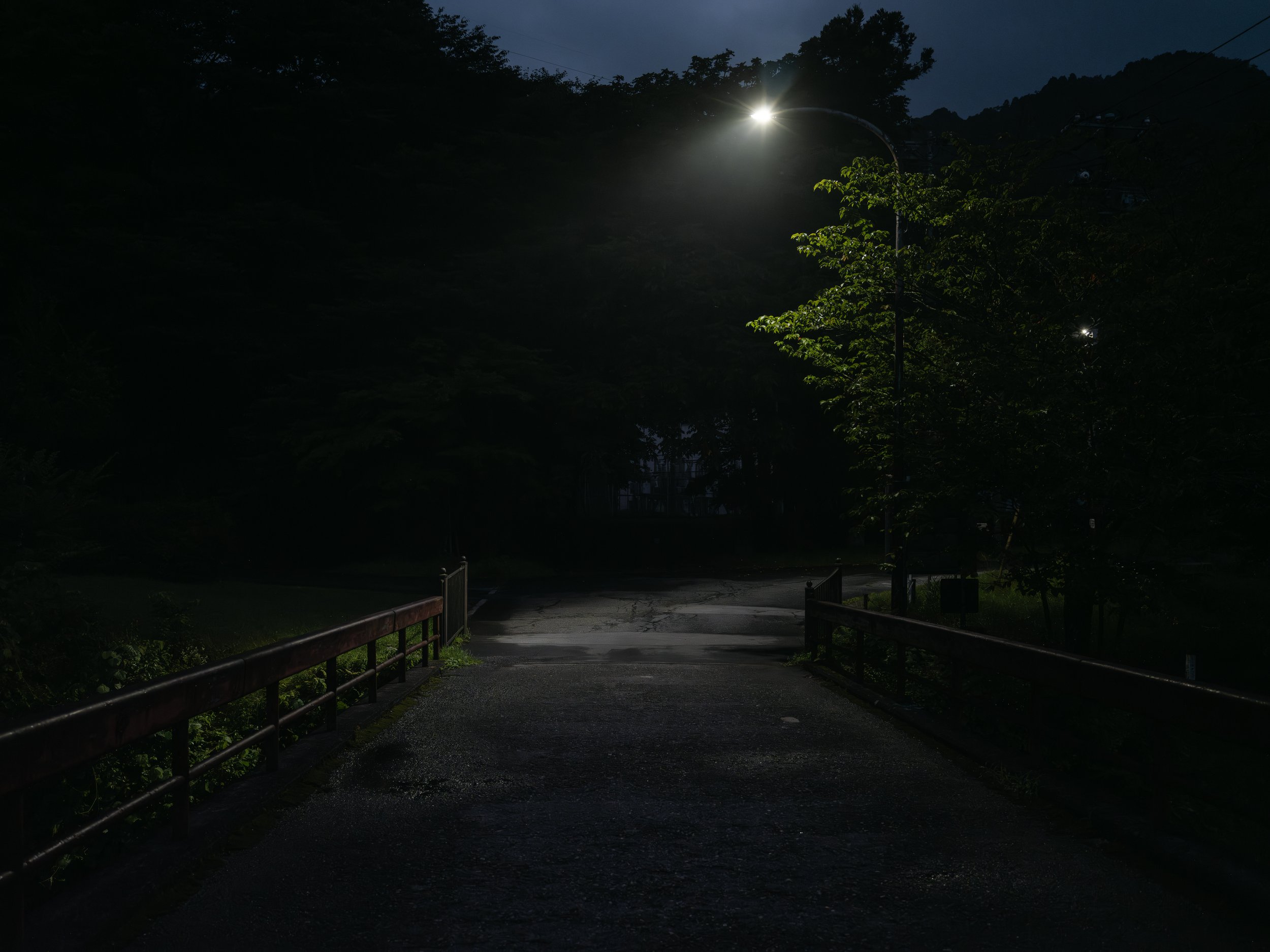 Neighborhood around the Turtle Hotel at night where Tiphaine stayed on July 17, 2023 in Nikko Japan.