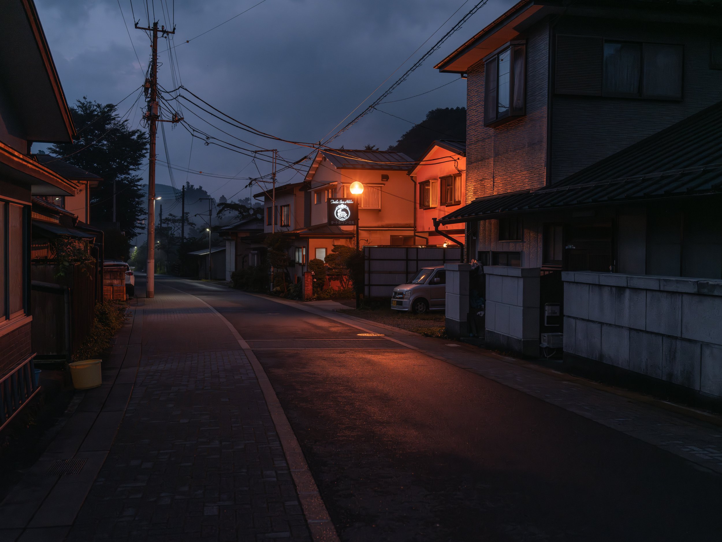 View of the Turtle Hotel at night where Tiphaine stayed on July 17, 2023 in Nikko Japan.