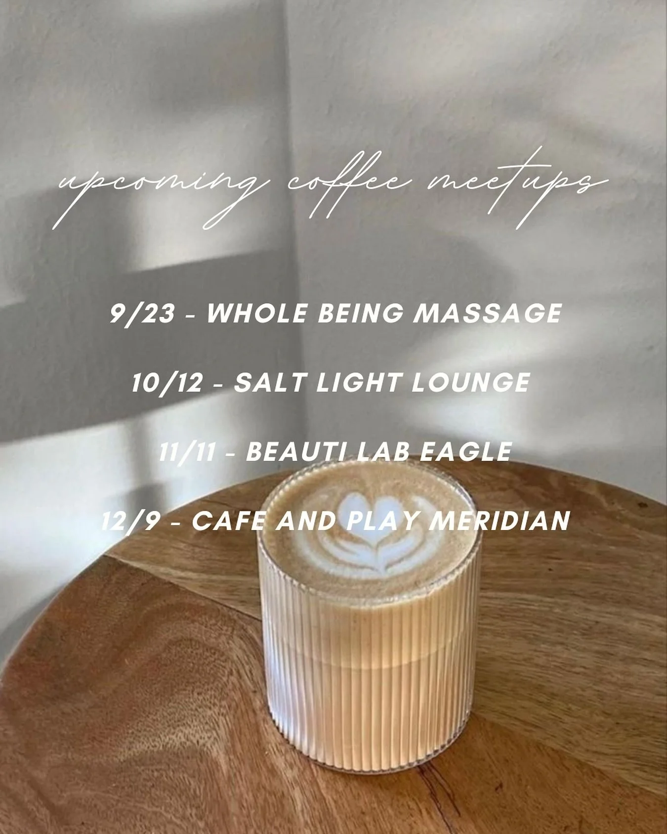Save this post to make sure you don&rsquo;t miss one of our coffee meetups!! Our next one happening on the 23 of this month with our host @wholebeingmassage ☕️ stay tuned for more details to reserve your spot!