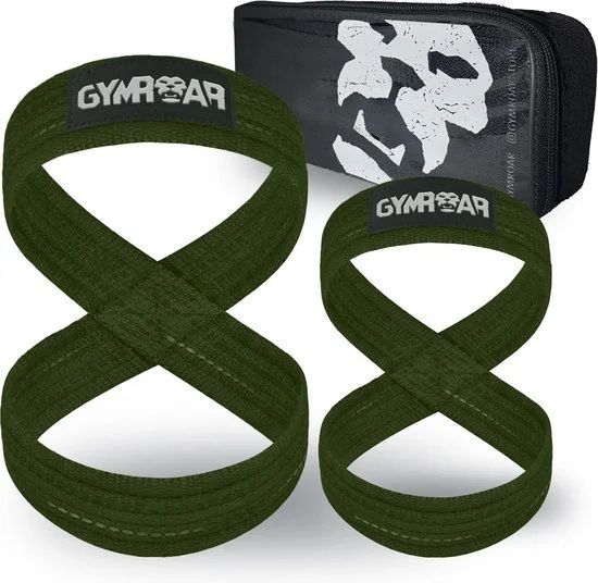 Figure 8 lifting straps gebruikt tijdens deadlift oefening.