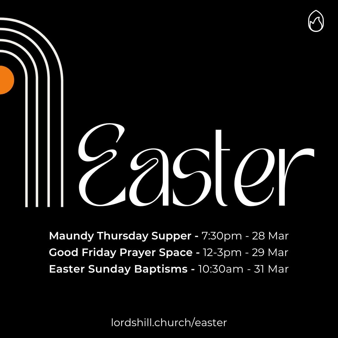 EASTER 🎉

Join us over the next week as we prepare for and celebrate Easter. Together we will share food, pray, worship and celebrate God for all He has done.

#easter #holyweek #prayer #baptismsunday