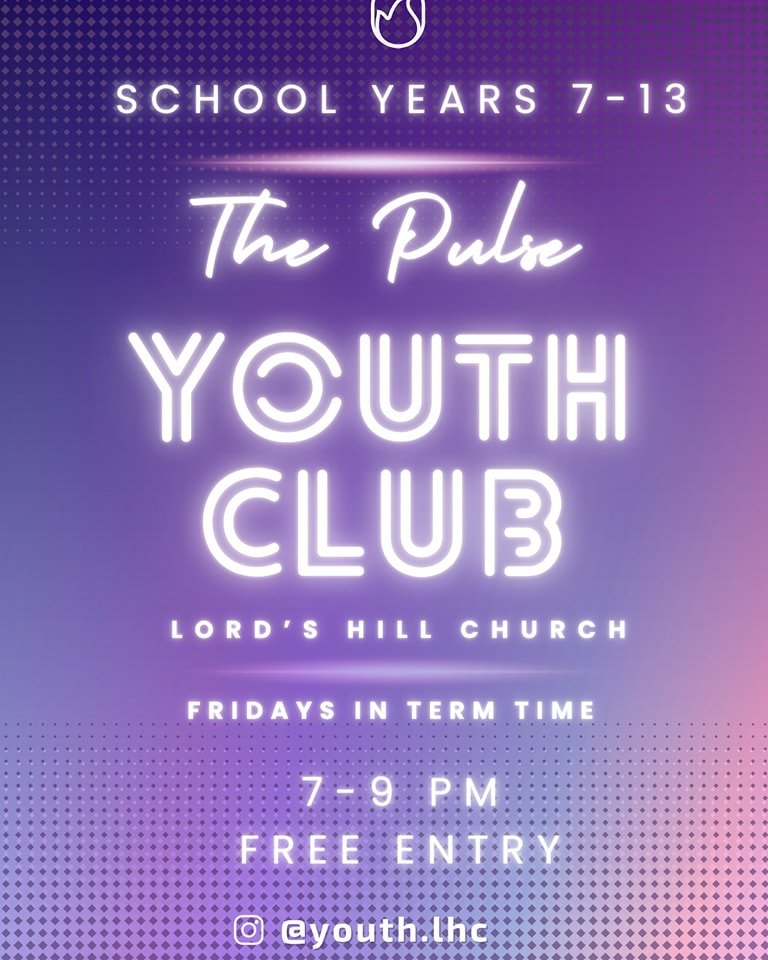 THE PULSE 💢

We are so excited to be launching this space for the young people of Lordshill. Come along tonight at 7pm for fun, games, tuck shop and so much more!

We can't wait to see you there! 🫵

#lordshill