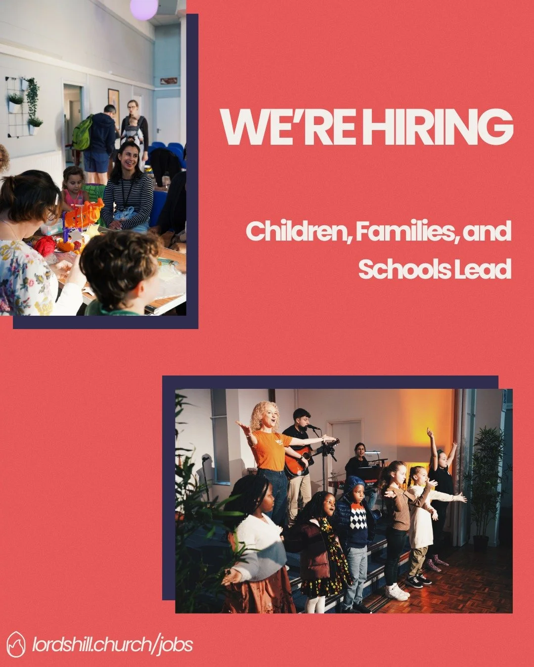We're hiring🙌

We are looking for someone passionate about kids ministry to join our growing team as we follow the way of Jesus, playing our part in the renewal of the city.

Every generation has a home at Lord's Hill and we are looking for someone 