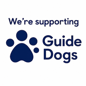 Guide Dogs logo representing accessibility, support, independence, and assistance for people with visual impairments.