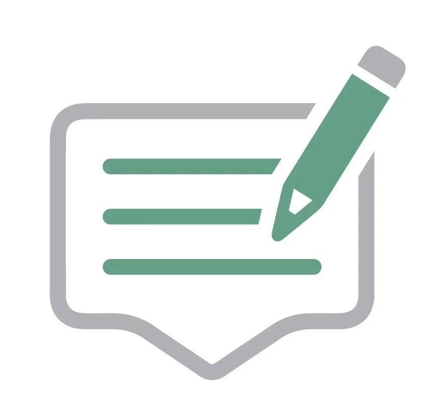 Icon of a pencil writing on a document