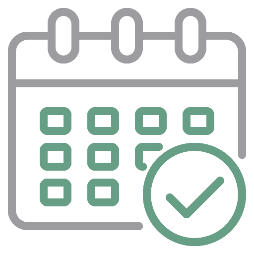 Gray calendar icon with green check mark